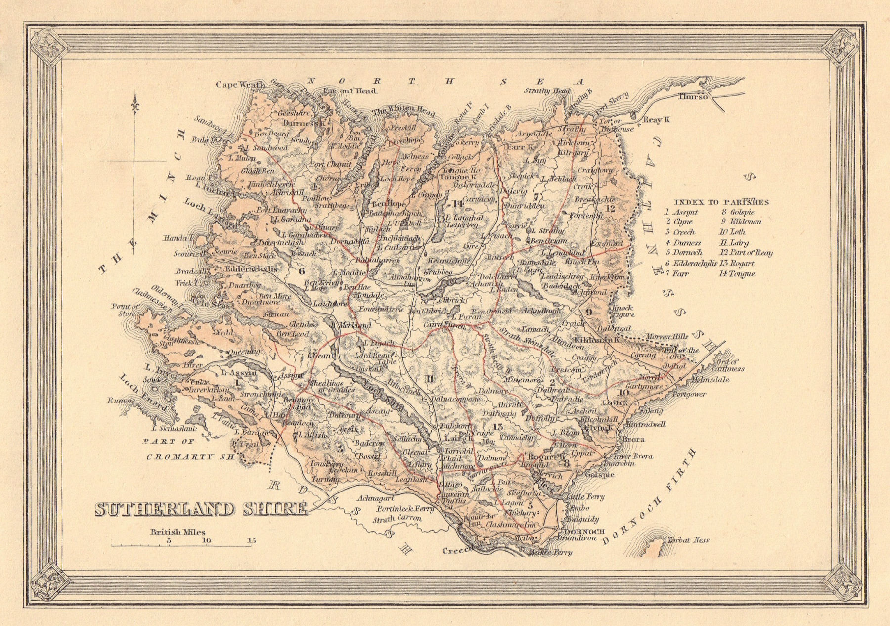 Associate Product Decorative antique county map of Sutherlandshire, Scotland. FULLARTON 1866
