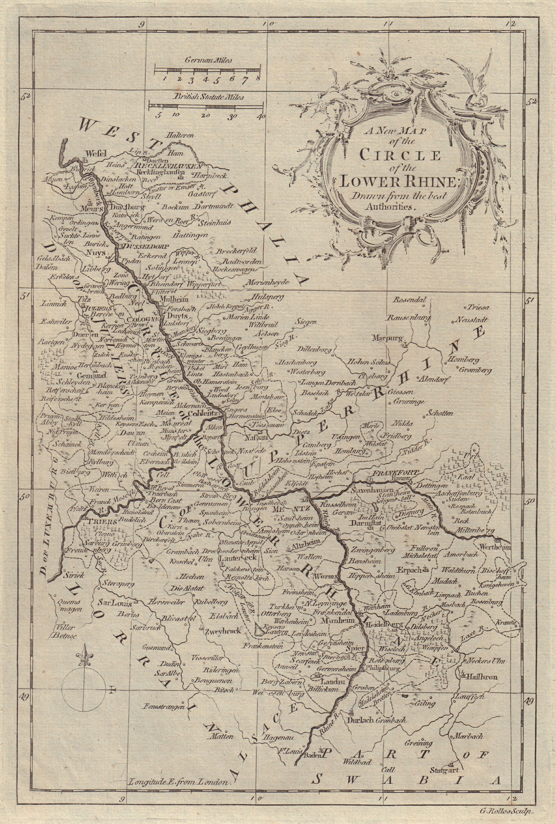 Associate Product A new map of the Circle of the Lower Rhine. Rhineland. ROLLOS 1759 old