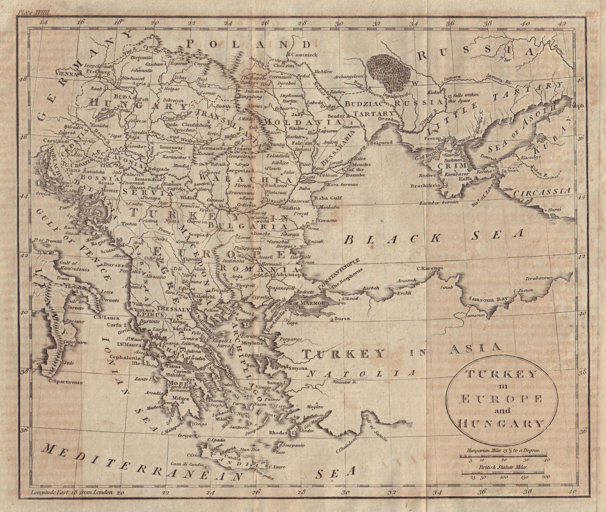 Turkey in Europe and Hungary. Balkans Greece Ukraine. WALKER 1805 old map