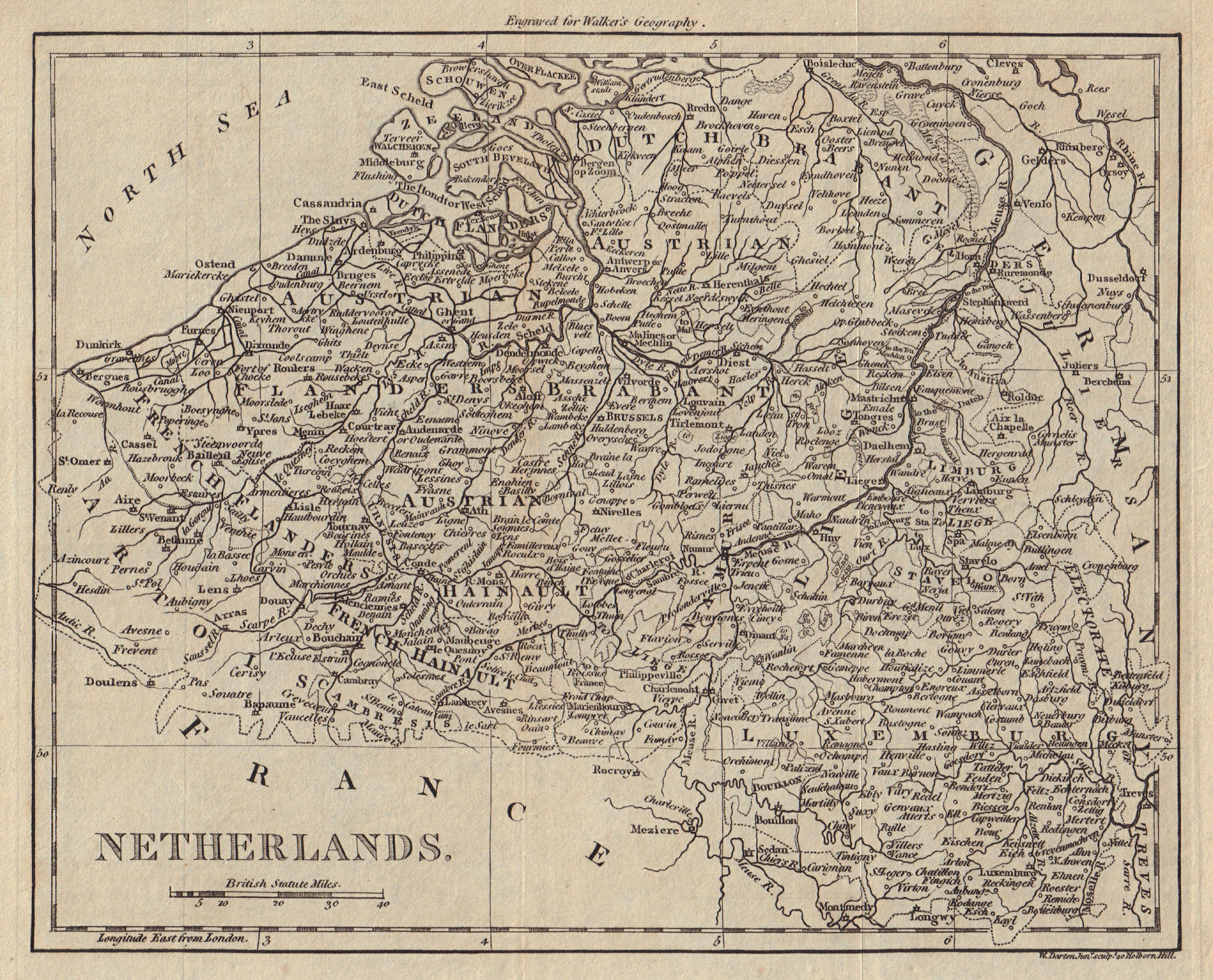 Associate Product Belgium & Luxembourg. Austrian "Netherlands". WALKER 1805 old antique map