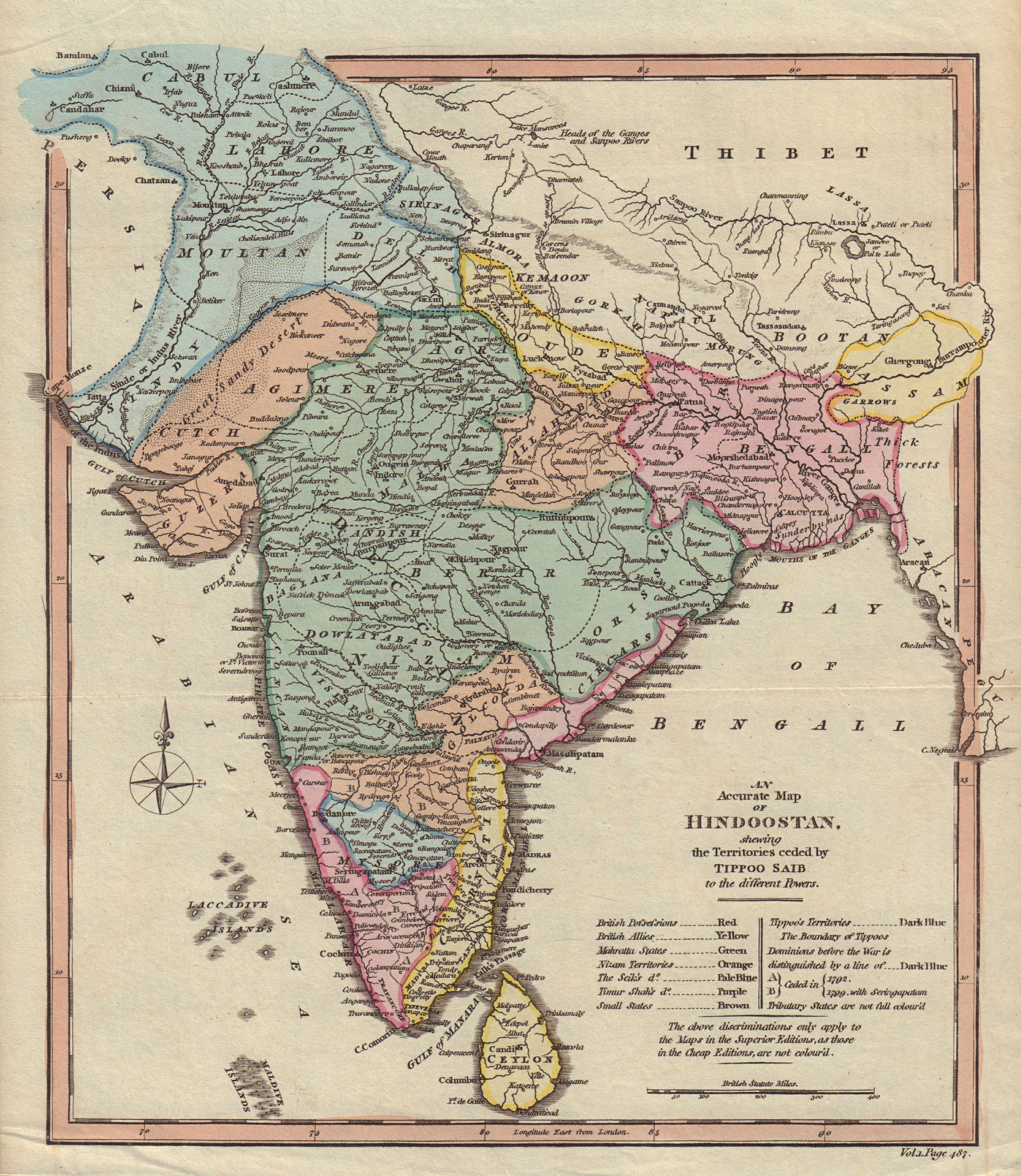 Hindoostan Shewing The Territories Ceded By Tippoo Saib. India. Cooke 