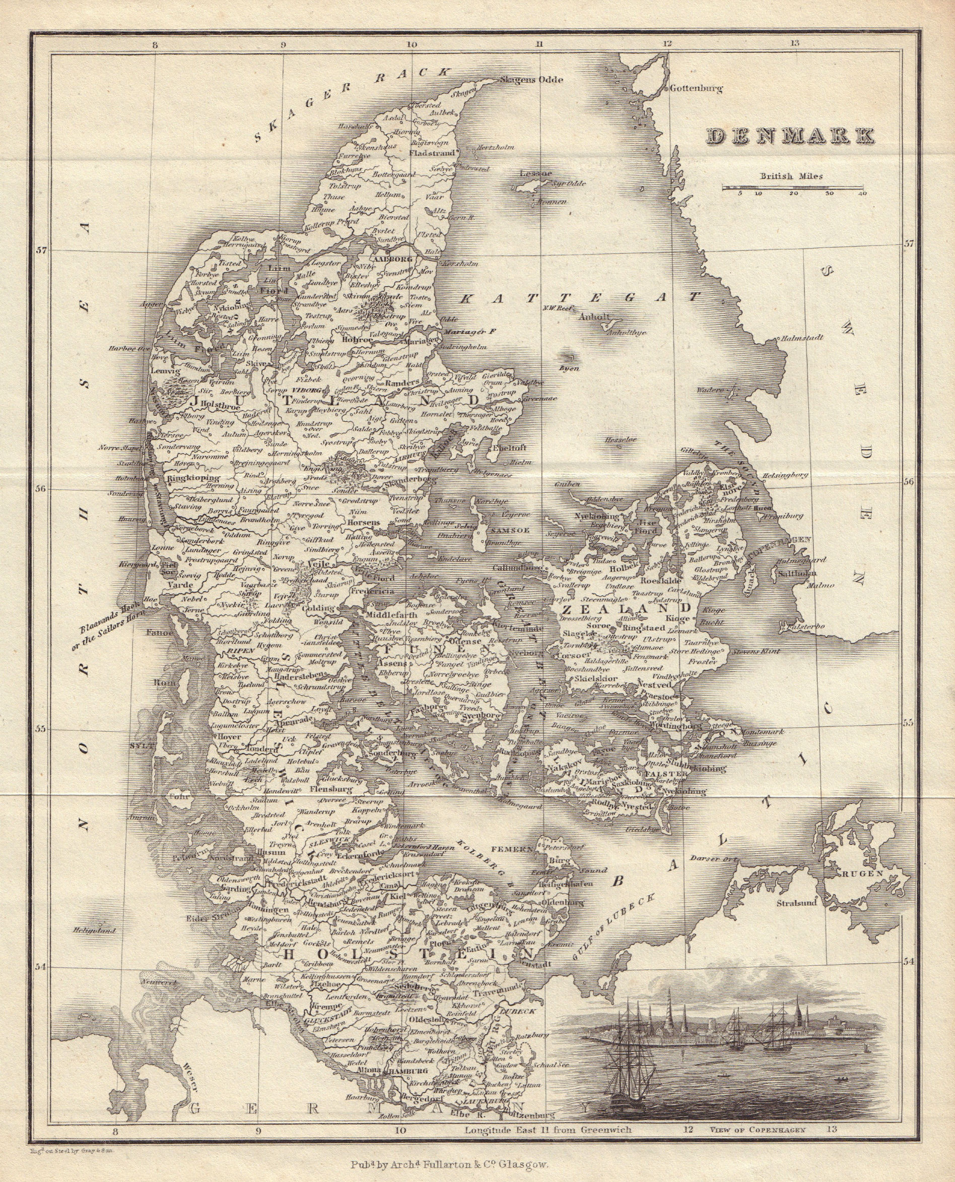 Associate Product Denmark, including Schleswig & Holstein. FULLARTON 1839 old antique map chart
