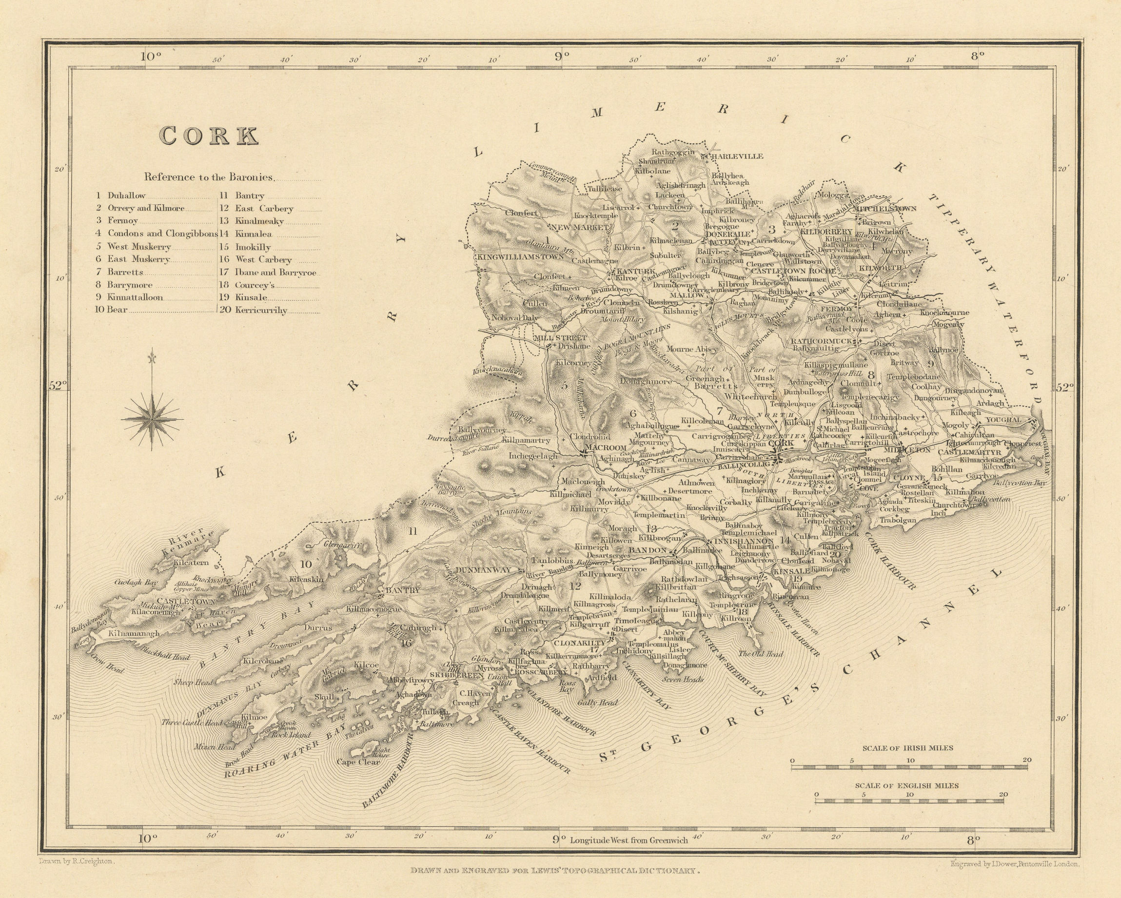 Associate Product COUNTY CORK antique map for LEWIS by CREIGHTON & DOWER - Ireland 1837 old