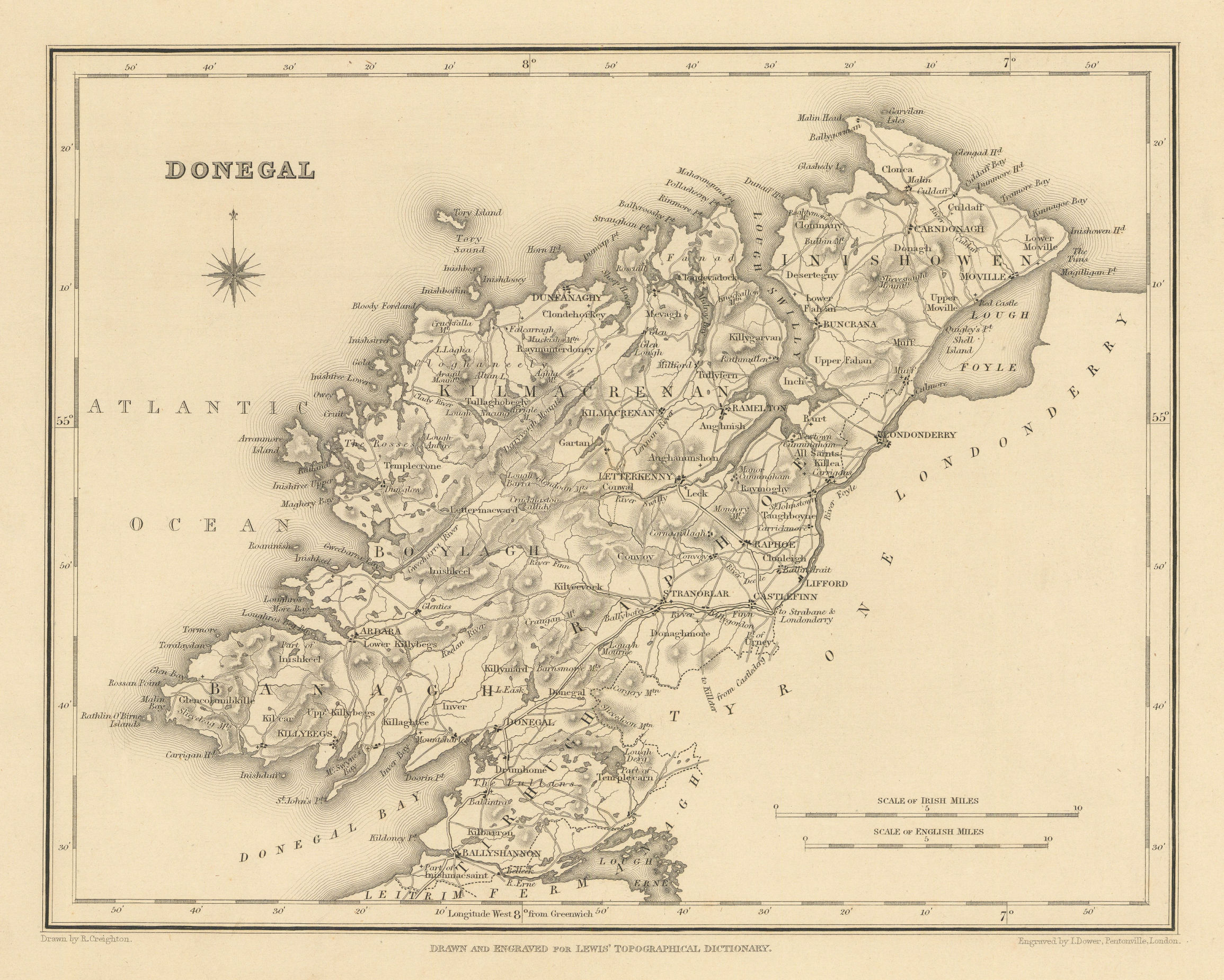 Associate Product COUNTY DONEGAL antique map for LEWIS by CREIGHTON & DOWER - Ireland 1837