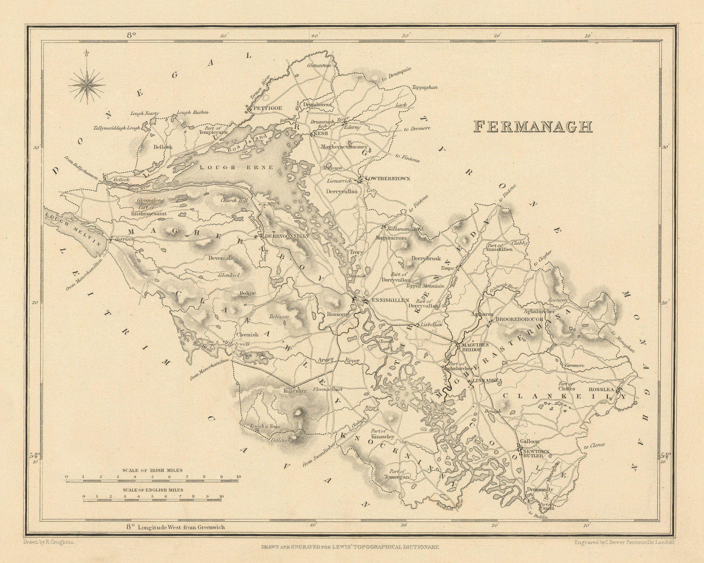 Associate Product COUNTY FERMANAGH antique map for LEWIS by CREIGHTON & DOWER - Ulster 1837