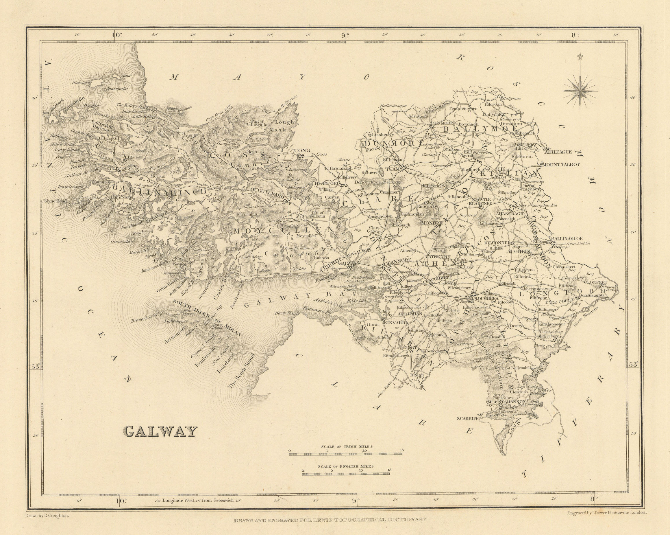 Associate Product COUNTY GALWAY antique map for LEWIS by CREIGHTON & DOWER - Ireland 1837