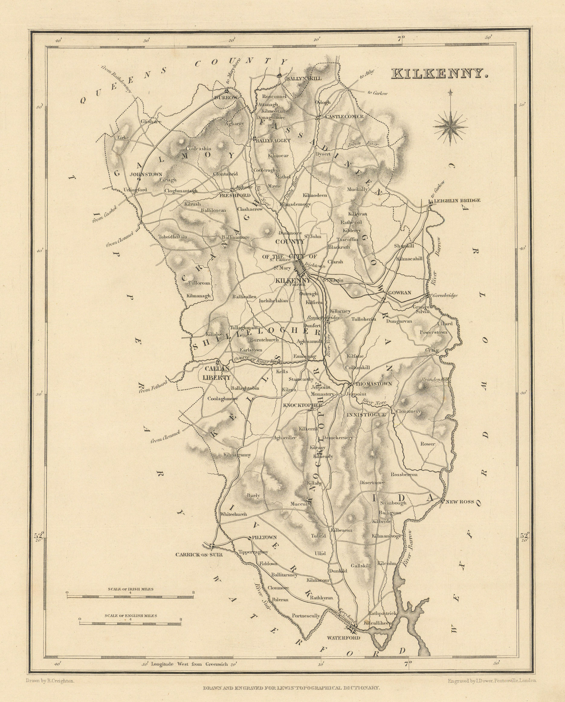 COUNTY KILKENNY antique map for LEWIS by CREIGHTON & DOWER - Ireland 1837