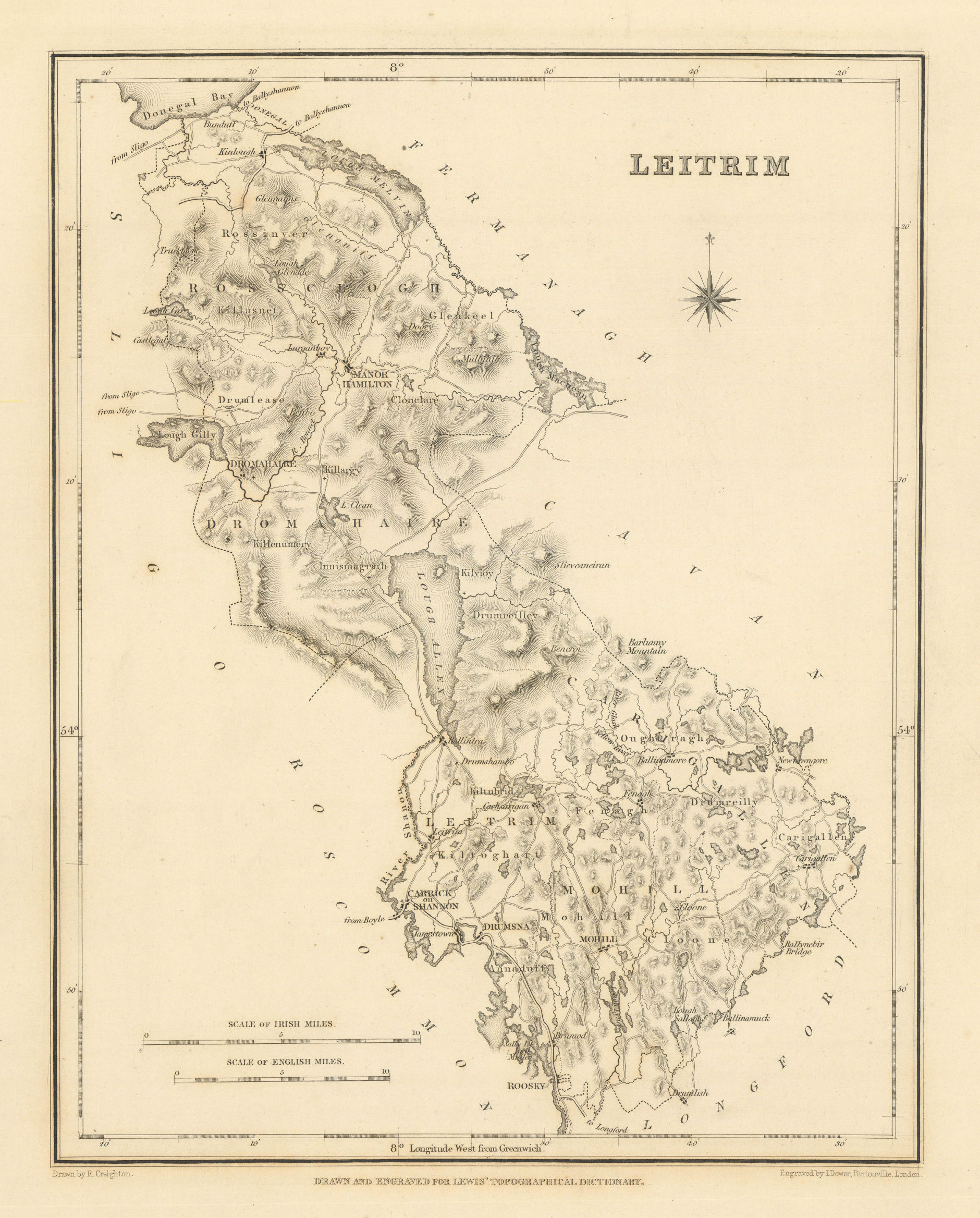 Associate Product COUNTY LEITRIM antique map for LEWIS by CREIGHTON & DOWER - Ireland 1837