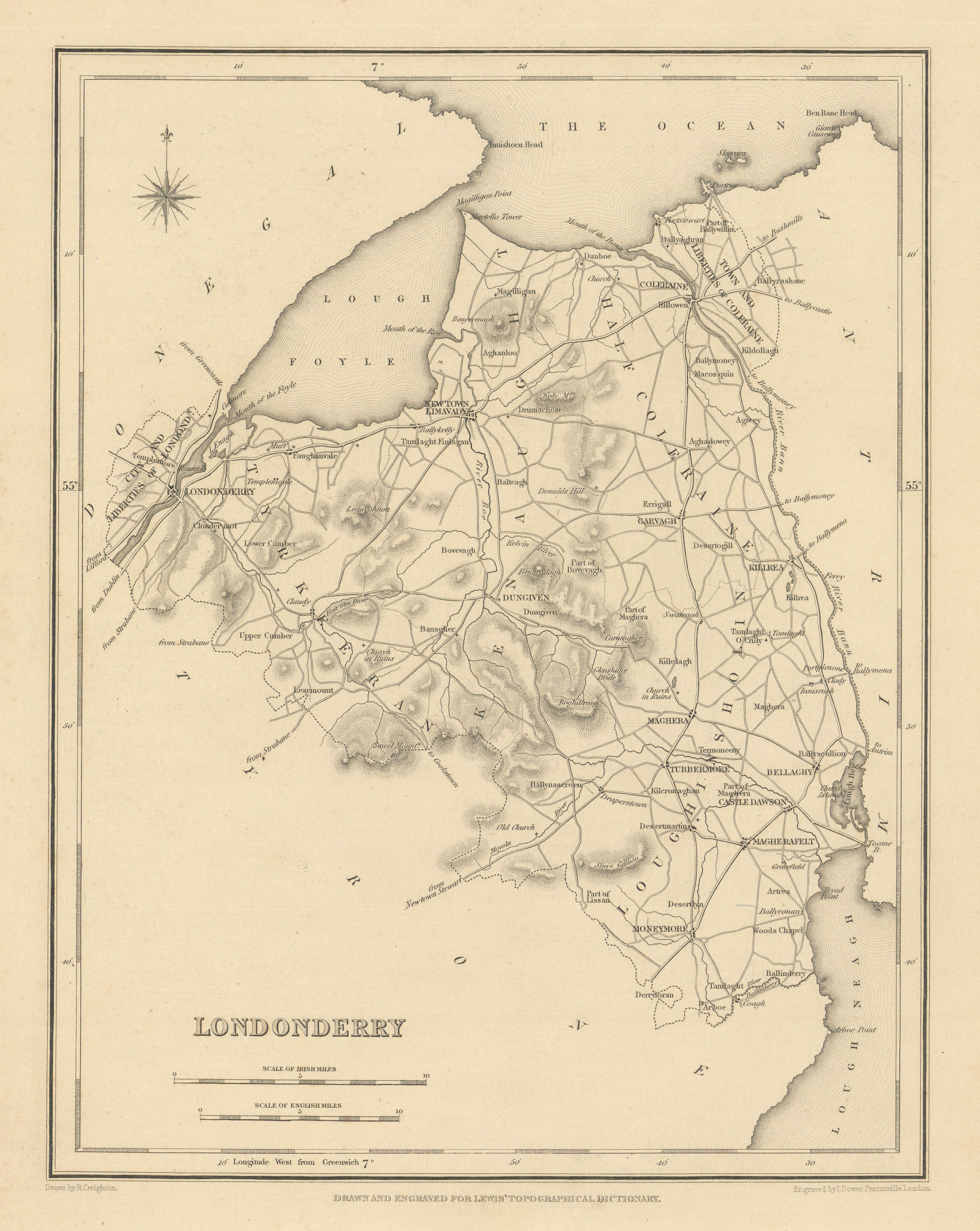 Associate Product COUNTY LONDONDERRY antique map for LEWIS by CREIGHTON & DOWER - Ulster 1837