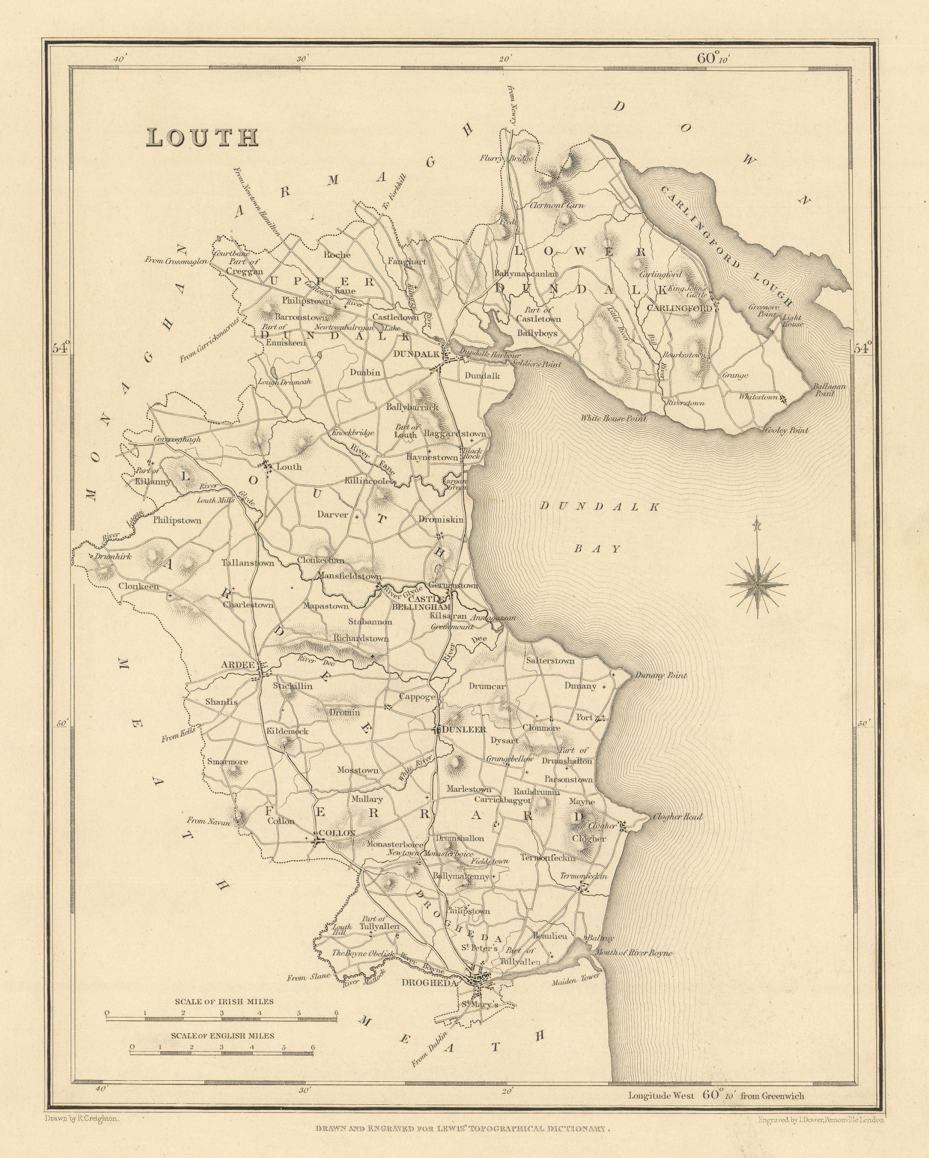 Associate Product COUNTY LOUTH antique map for LEWIS by CREIGHTON & DOWER - Ireland 1837 old