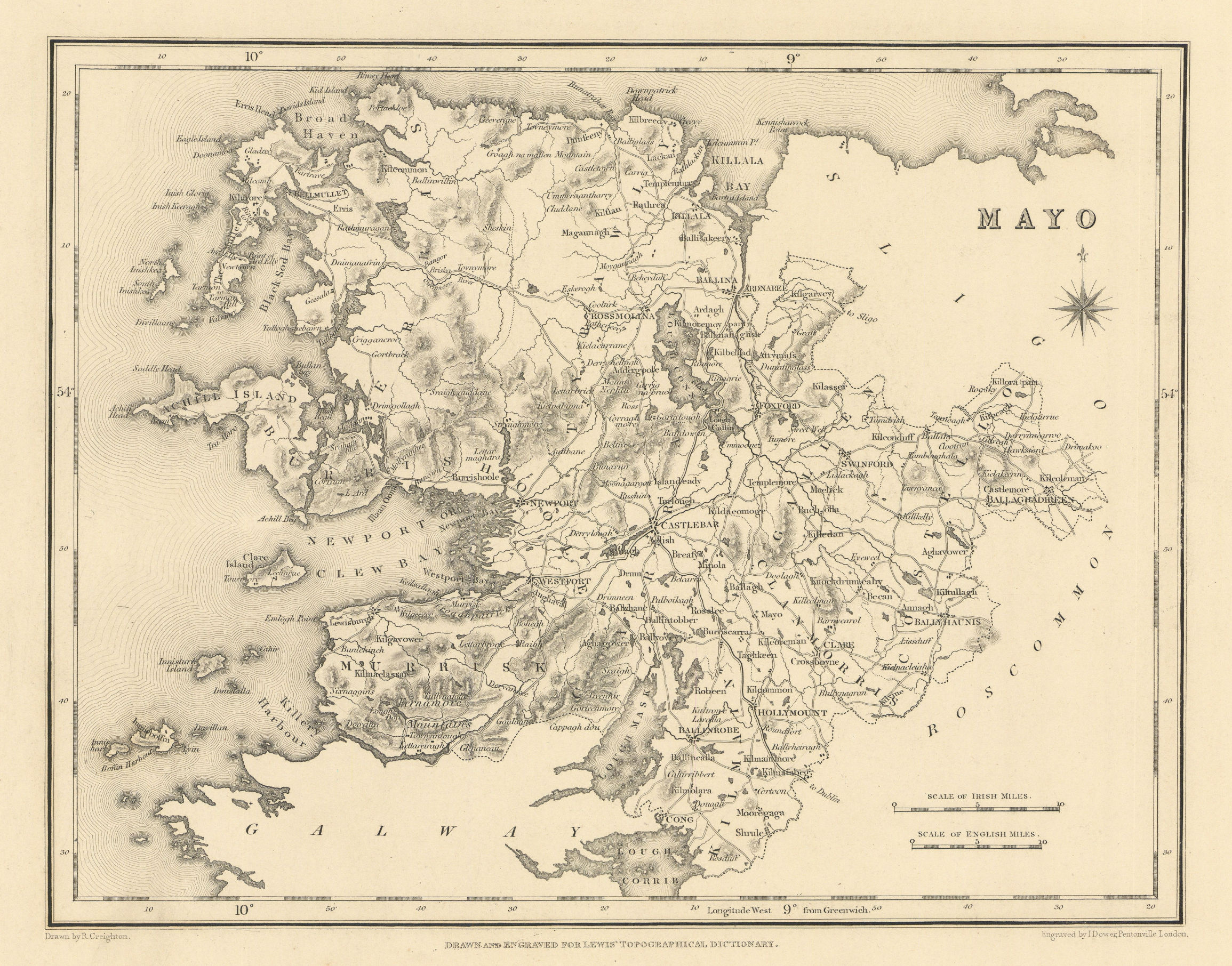 Associate Product COUNTY MAYO antique map for LEWIS by CREIGHTON & DOWER - Ireland 1837 old