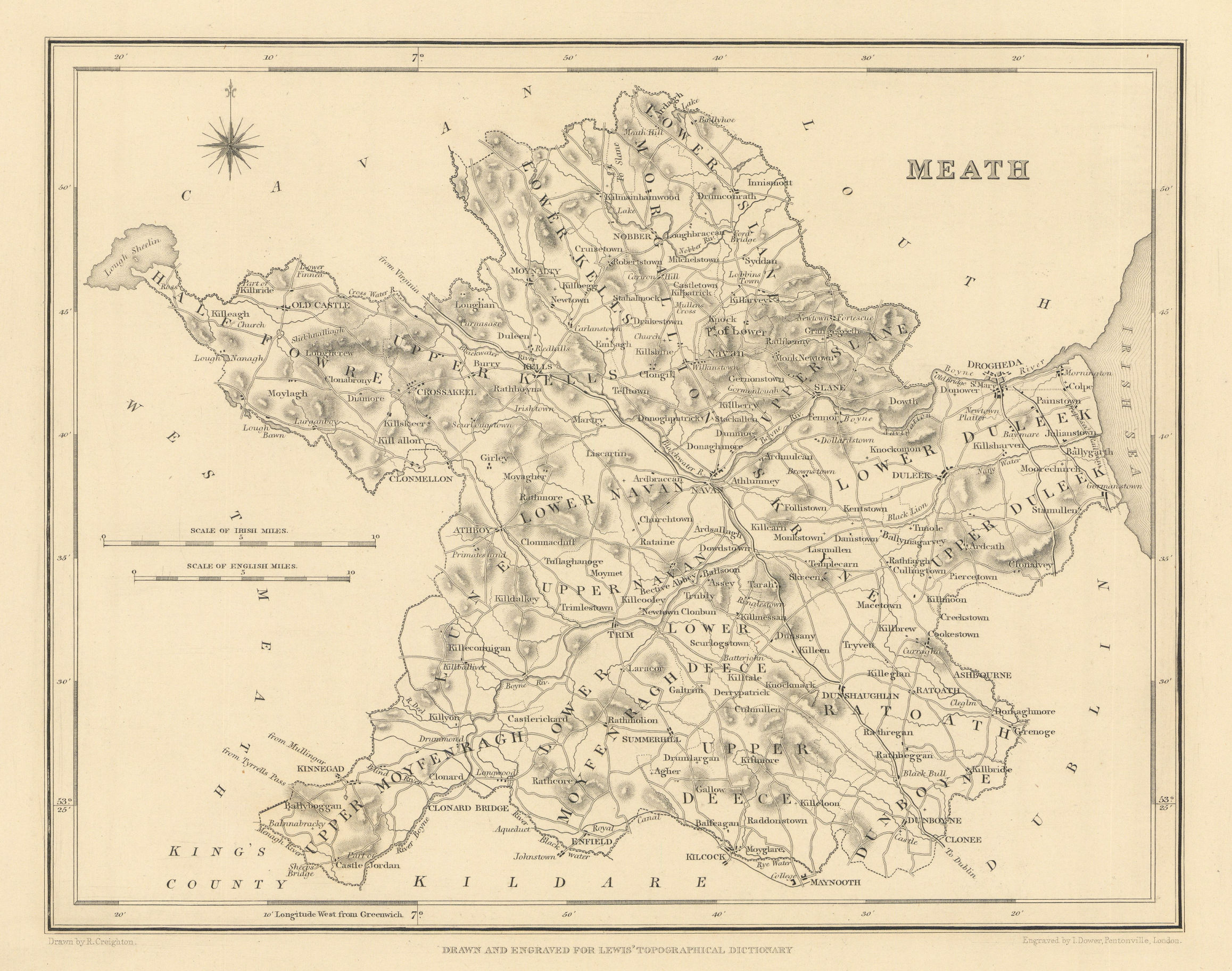 Associate Product COUNTY MEATH antique map for LEWIS by CREIGHTON & DOWER - Ireland 1837 old