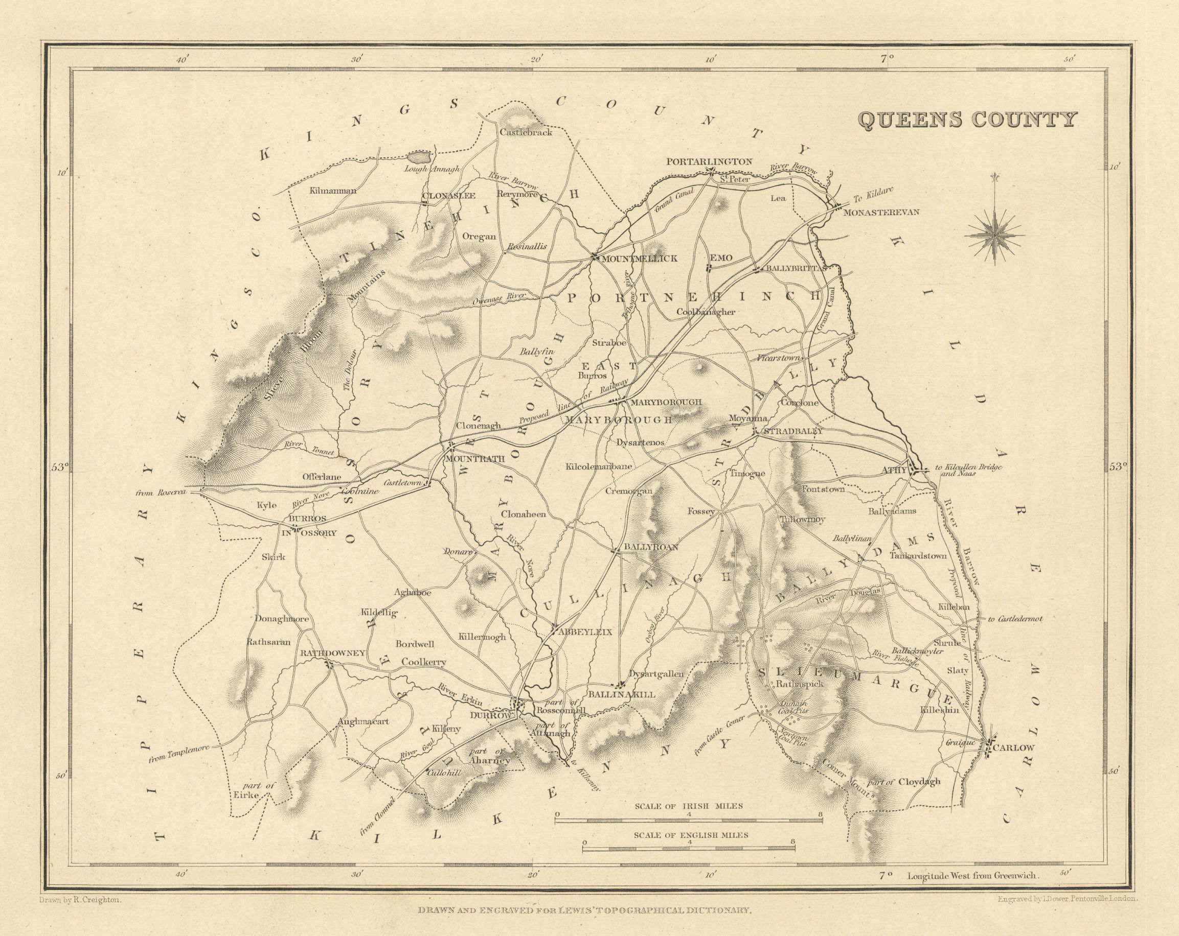 Associate Product QUEENS COUNTY (LAOIS) antique map for LEWIS - CREIGHTON & DOWER - Ireland 1837