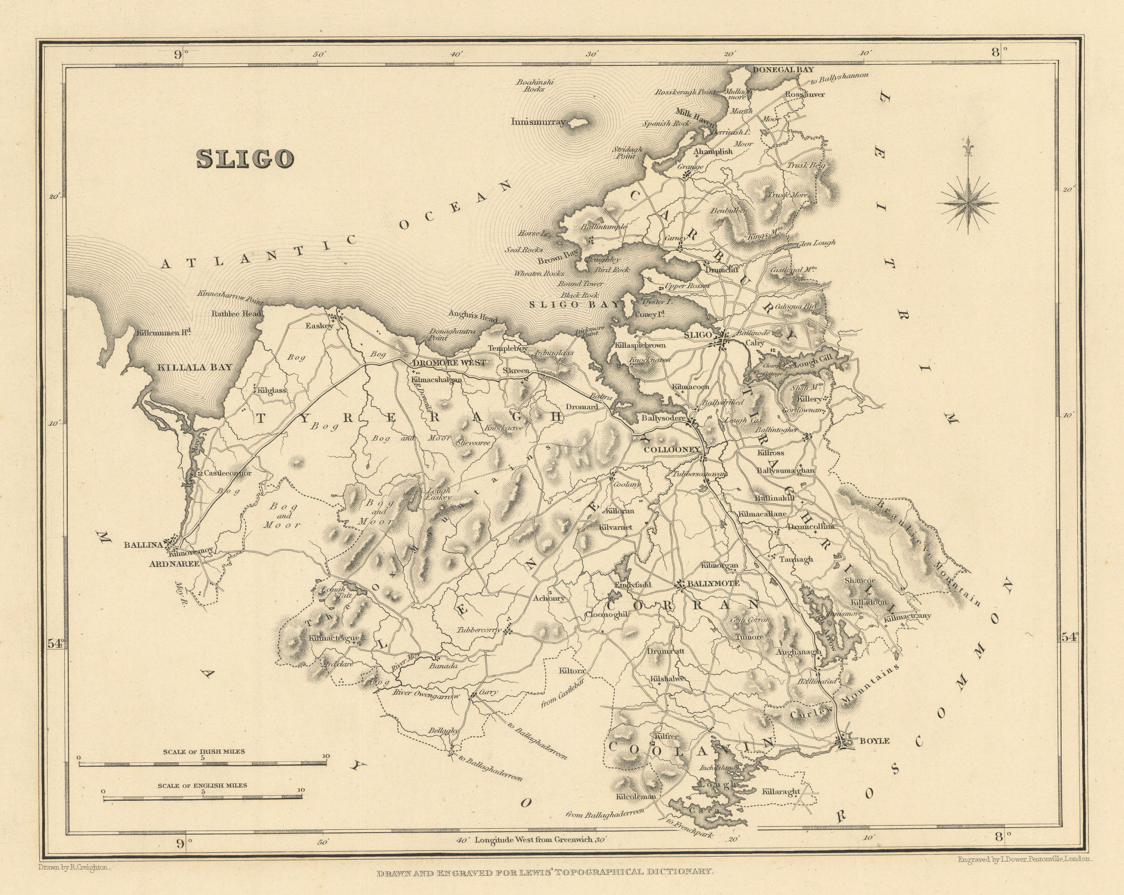 COUNTY SLIGO antique map for LEWIS by CREIGHTON & DOWER - Ireland 1837 old