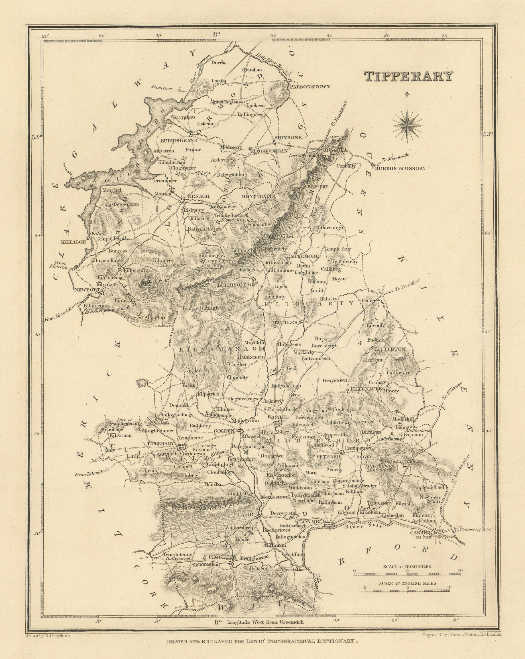 Associate Product COUNTY TIPPERARY antique map for LEWIS by CREIGHTON & DOWER - Ireland 1837