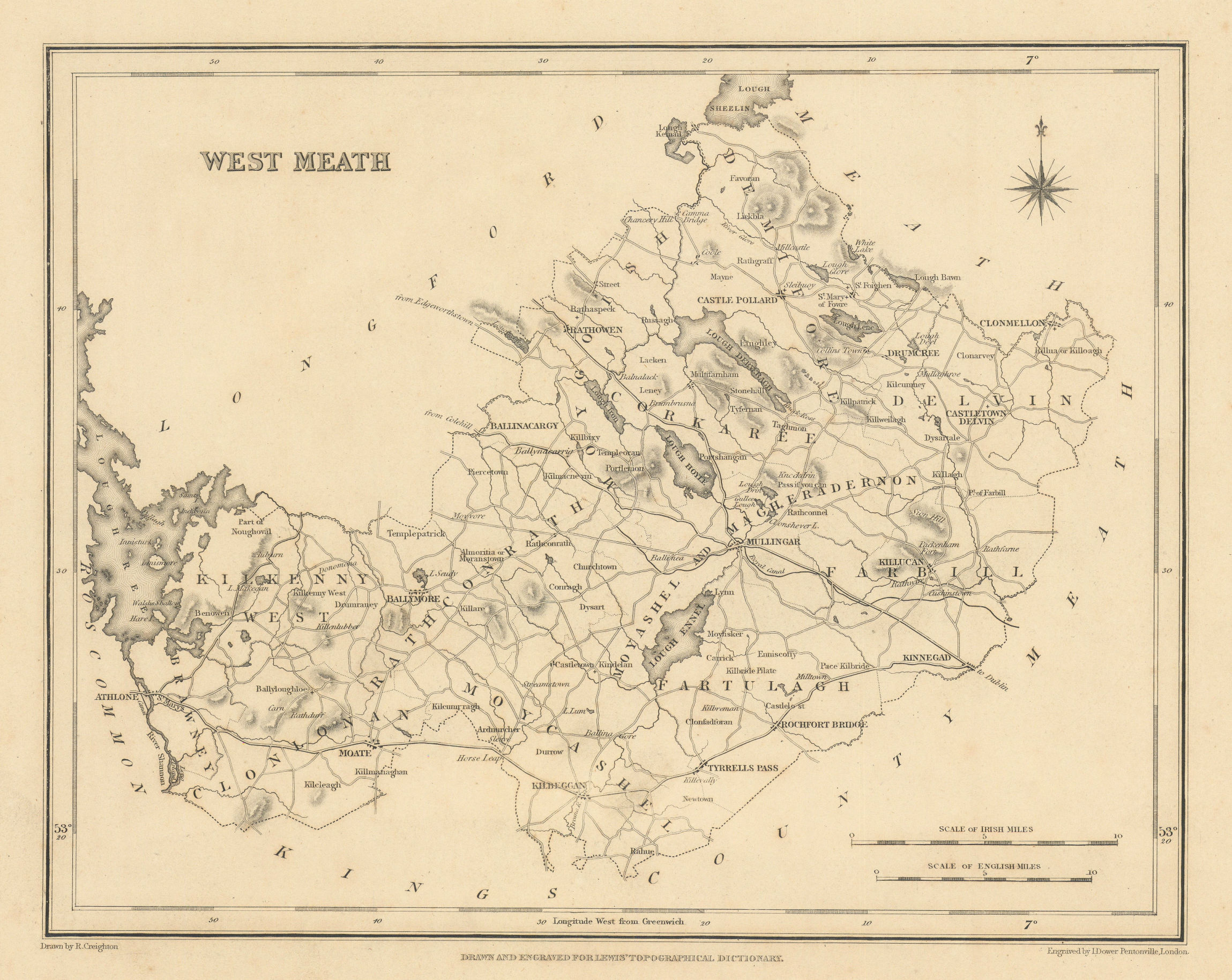 Associate Product COUNTY WESTMEATH antique map for LEWIS by CREIGHTON & DOWER - Ireland 1837