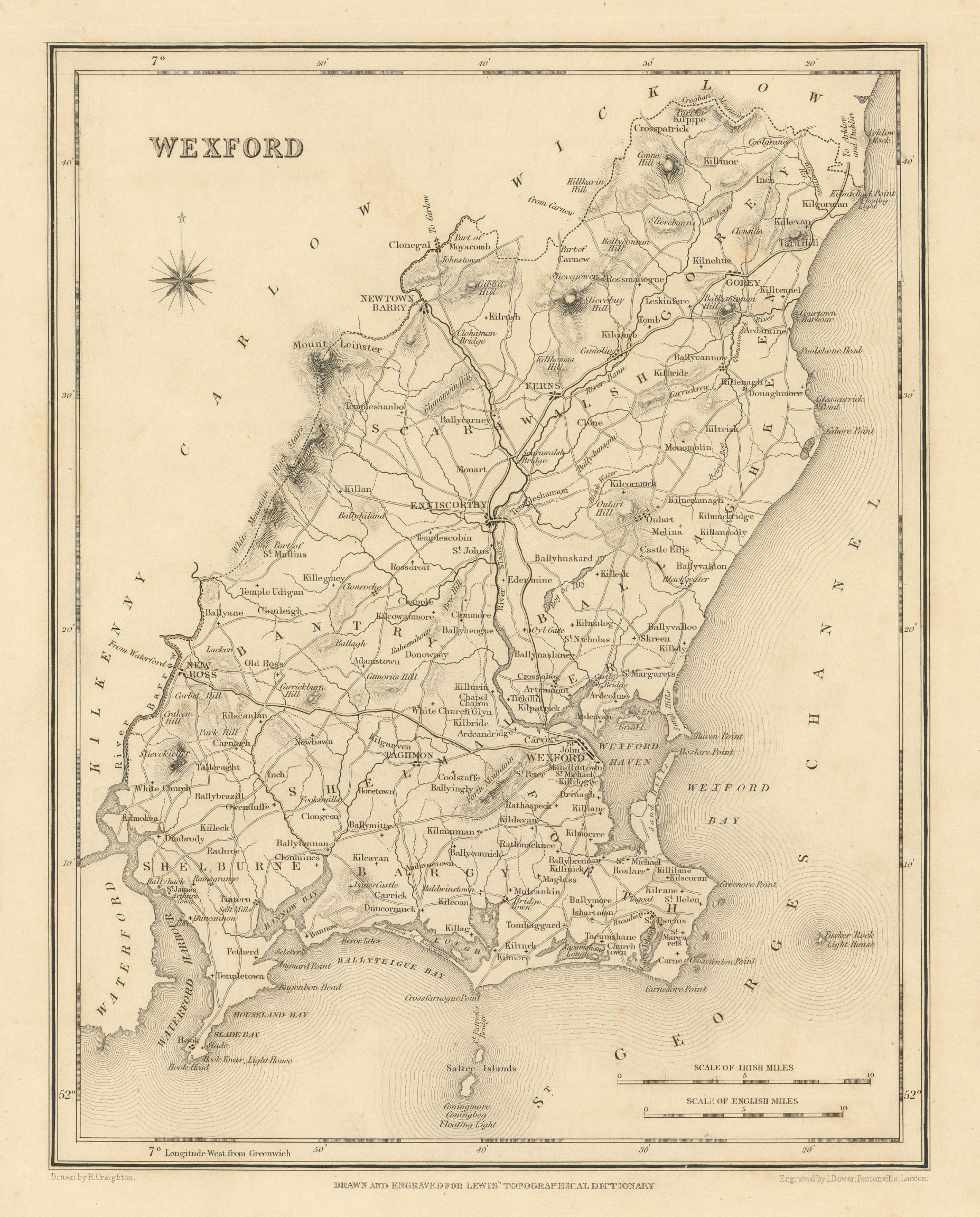 Associate Product COUNTY WEXFORD antique map for LEWIS by CREIGHTON & DOWER - Ireland 1837