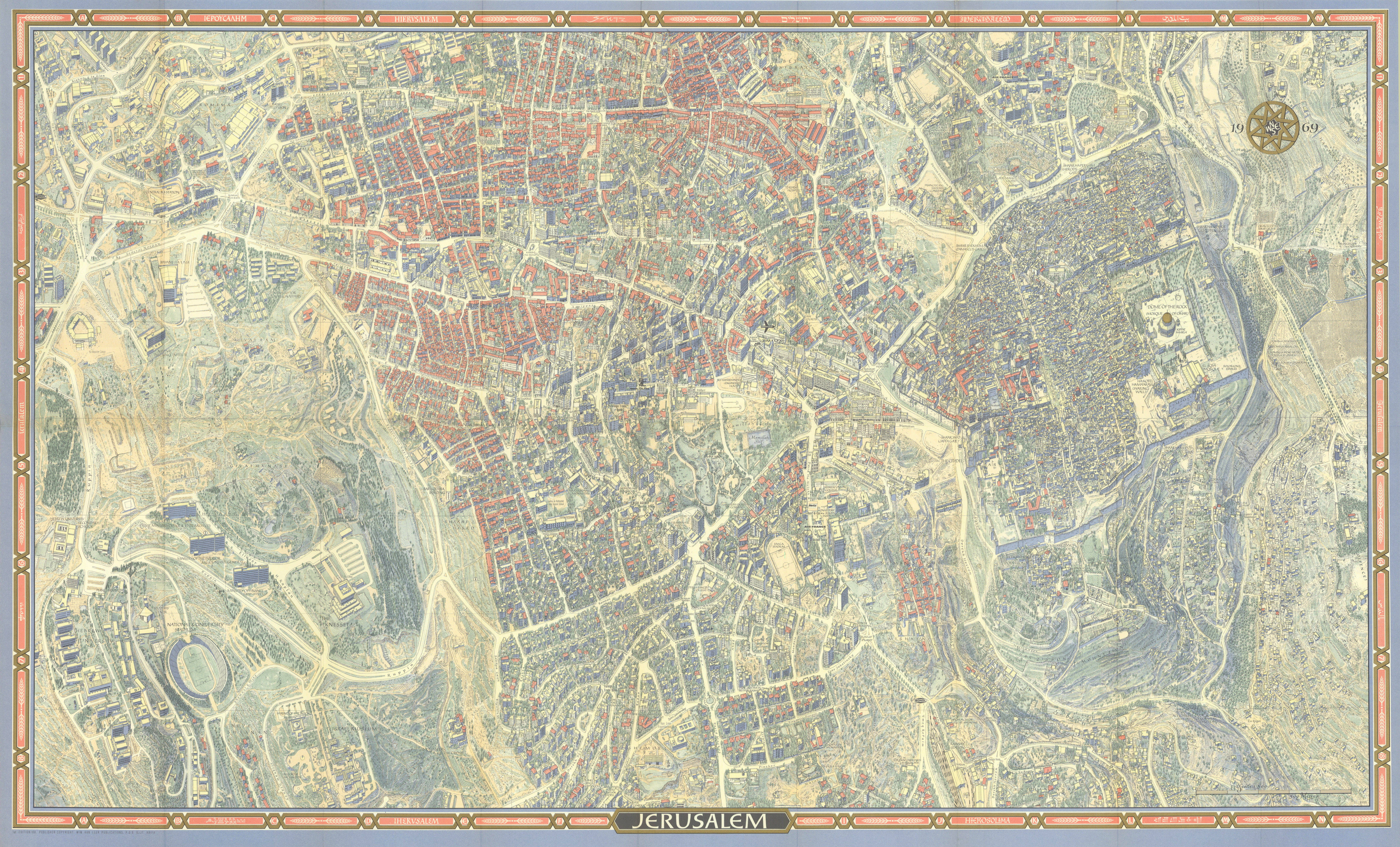Associate Product Jerusalem pictorial bird's eye view city plan. Israel. #100 BOLLMANN 1969 map