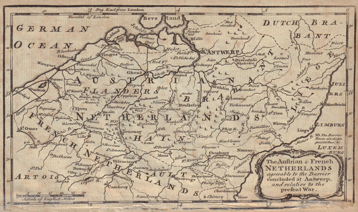 The Austrian & French Netherlands. Belgium & French Flanders. BOWEN 1744 map
