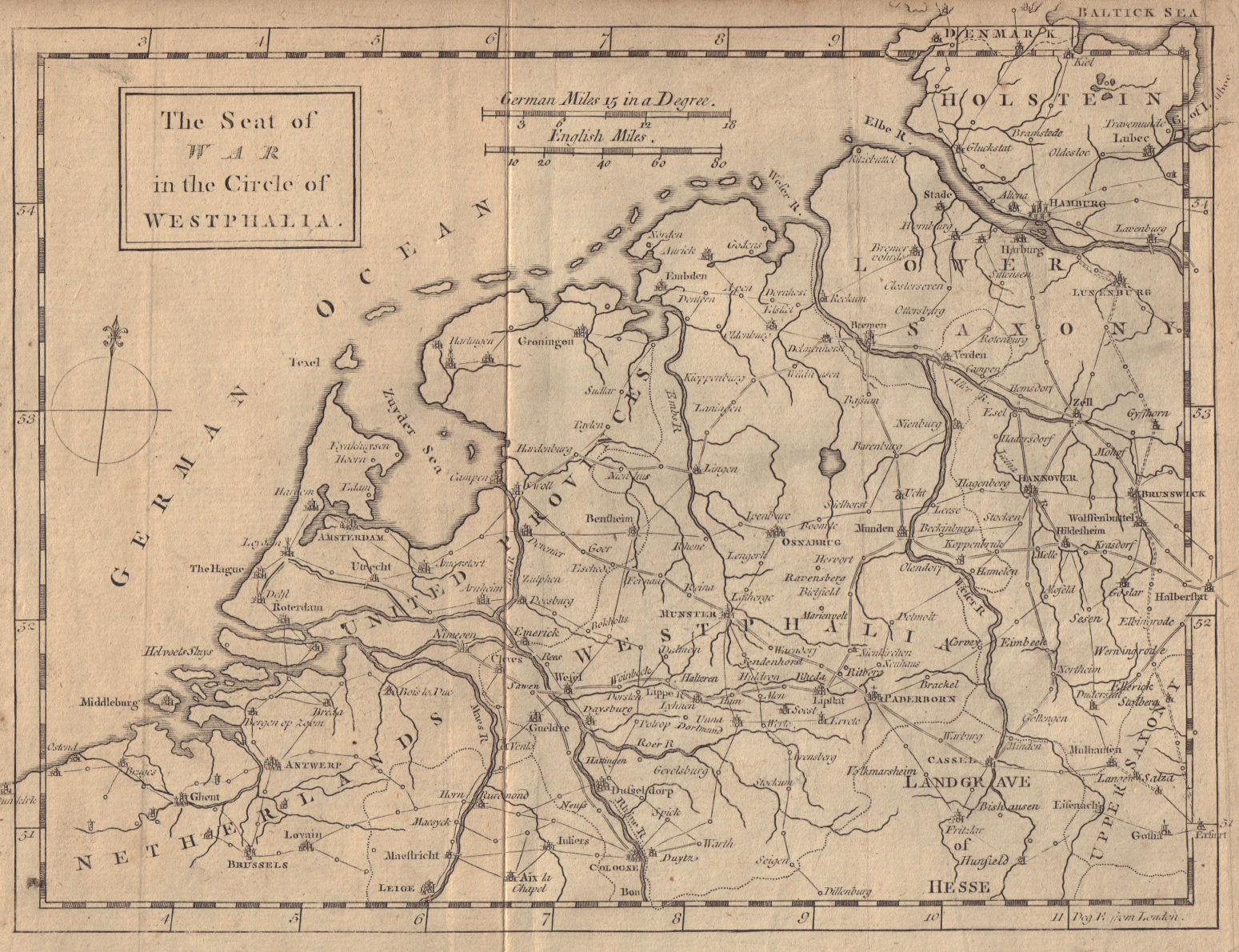 Seat of War in the Circle of Westphalia. Netherlands Germany. GENTS MAG 1757 map