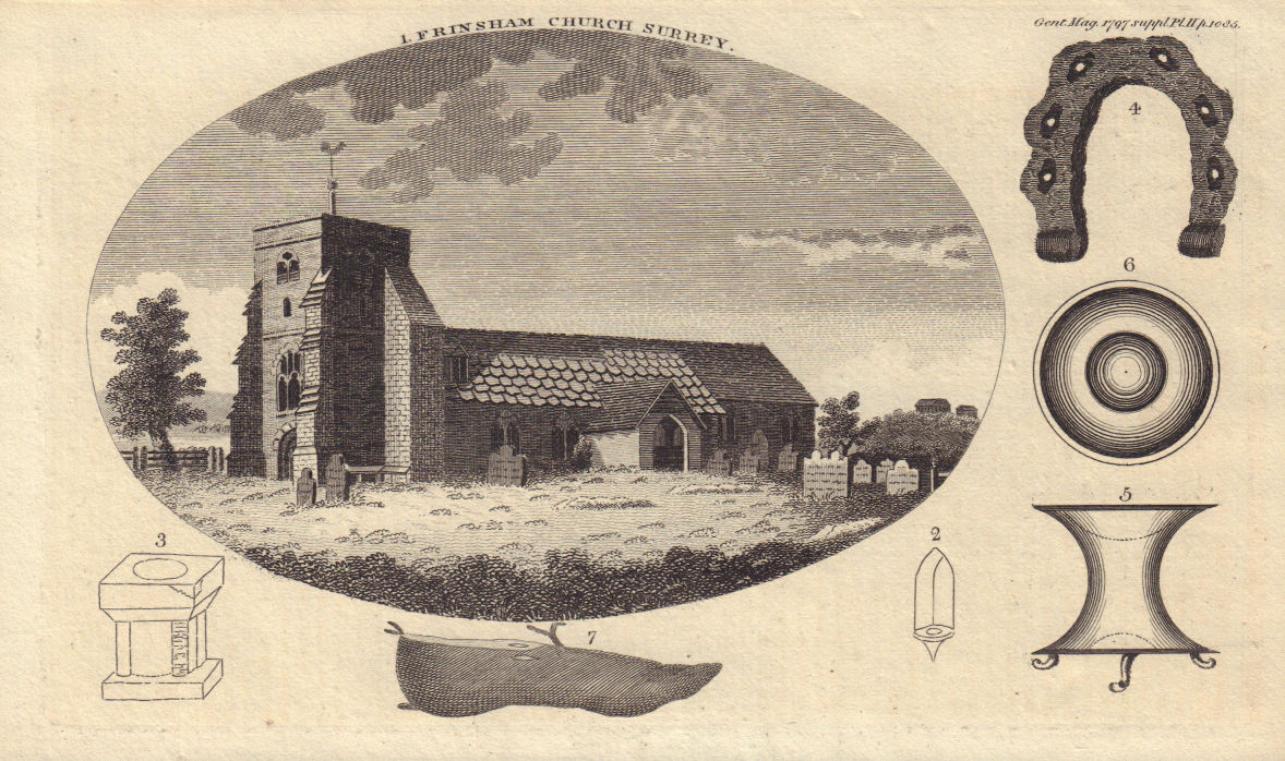 St Mary the Virgin's Church, Frinsham, Surrey. Piscina & Font therein 1797