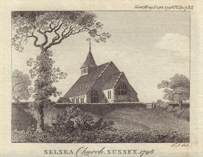 View of the Selsea Church. St Peter's Church Selsey, Sussex. 1798 1798 print
