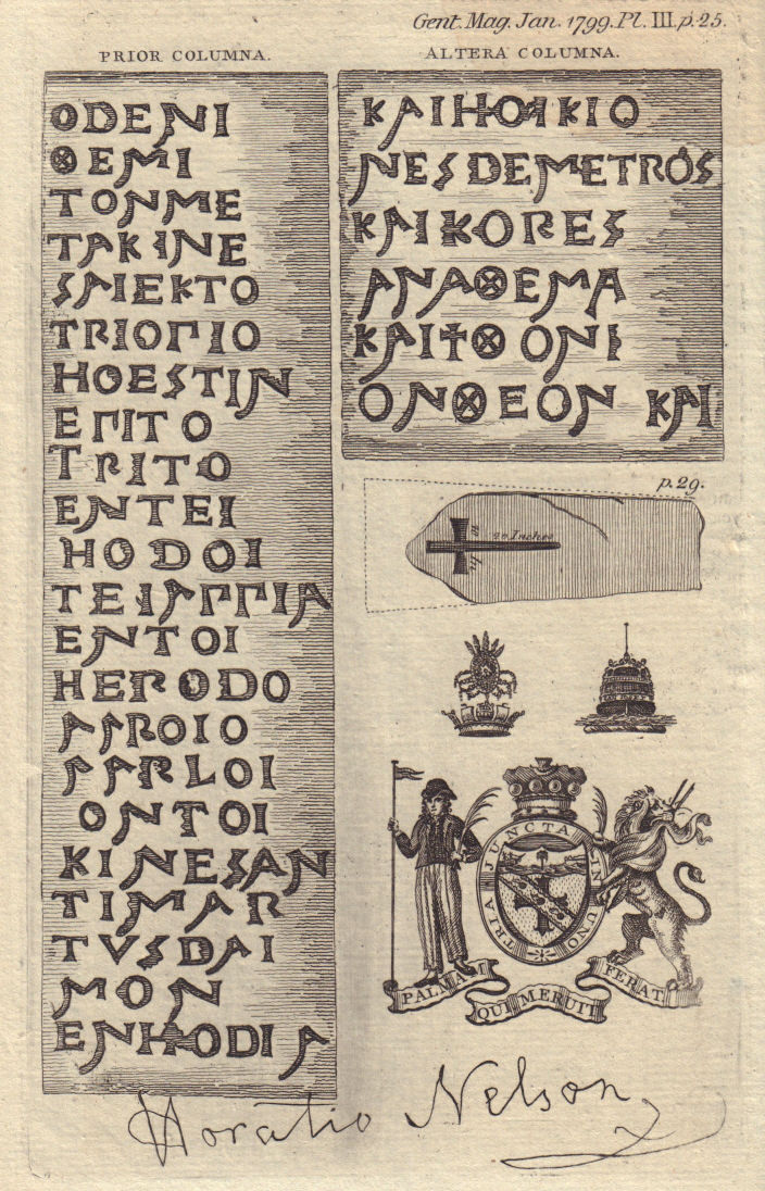 Associate Product Pillars Herodes Atticus inscriptions Farnese Palace Rome. Nelson's armorial 1799