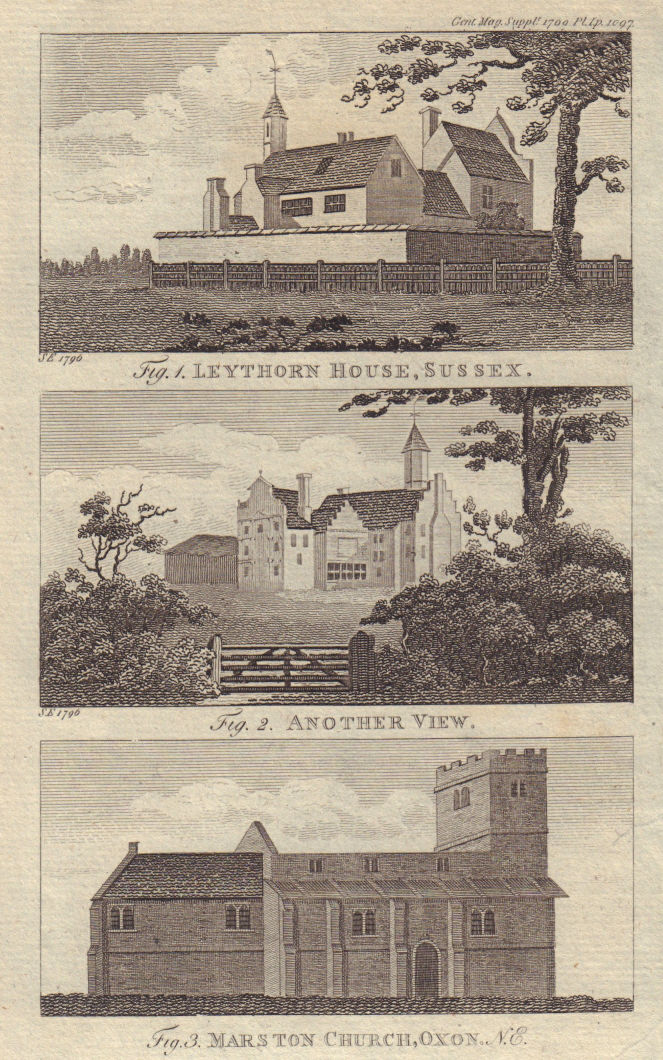 Associate Product Views of former Leythorne House Sussex. St Nicholas church, Marston, Oxford 1799