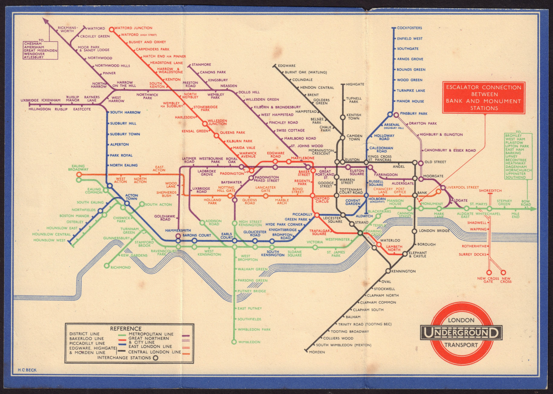 LONDON UNDERGROUND tube map plan diagram. 33-3636 HARRY BECK. December 1933