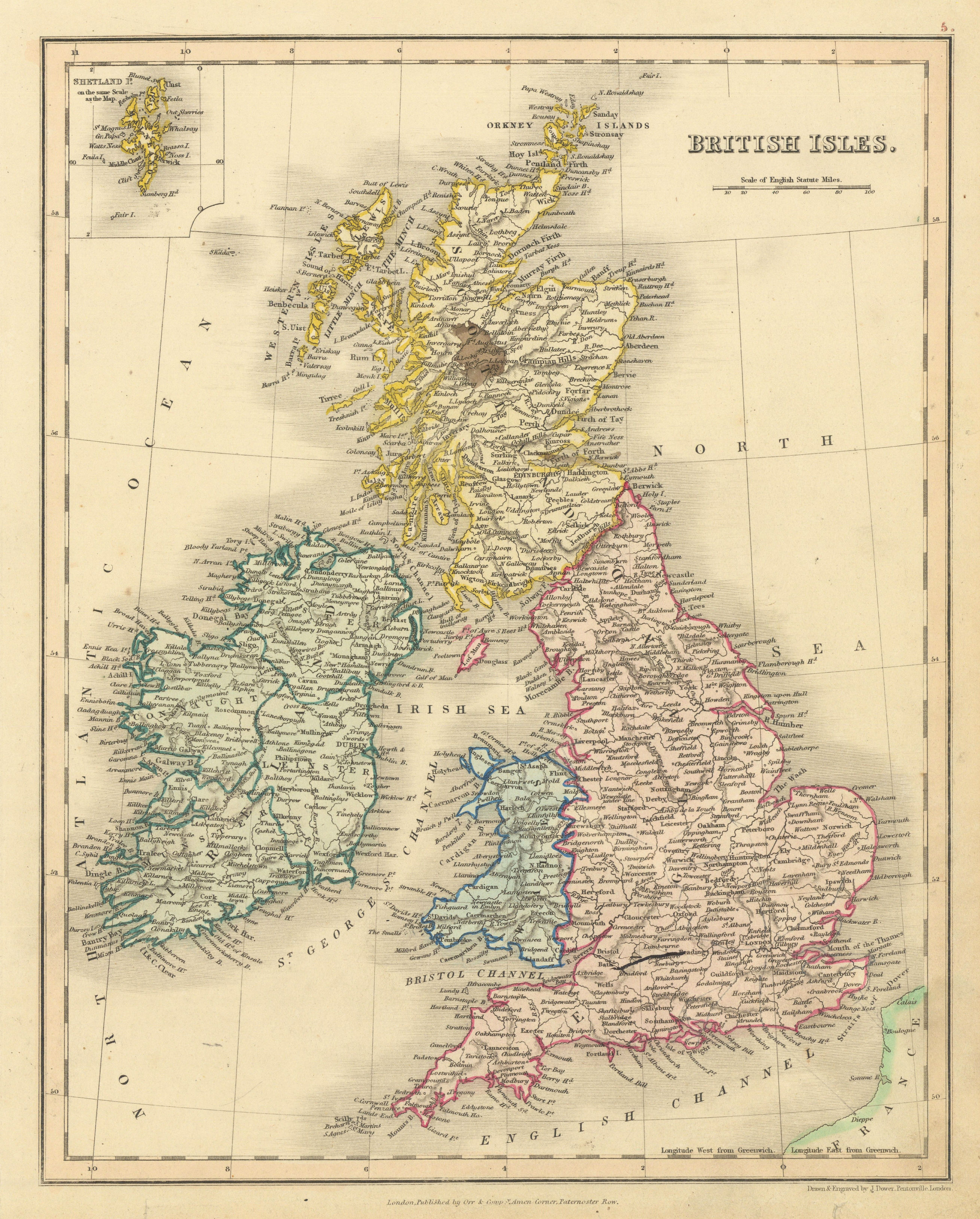 British Isles by John Dower. England ireland Scotland Wales 1845 old map