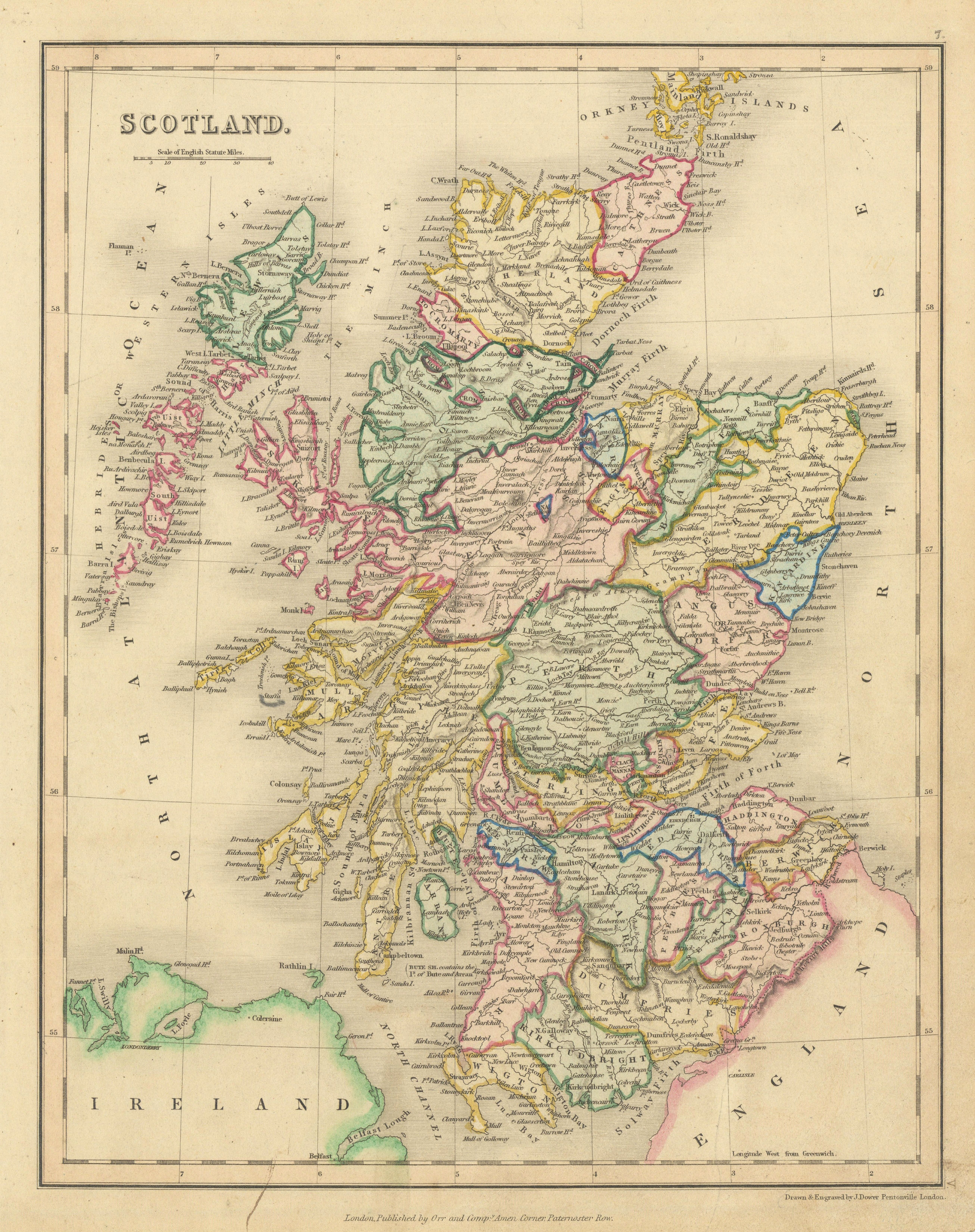 Associate Product Scotland in counties by John Dower 1845 old antique vintage map plan chart