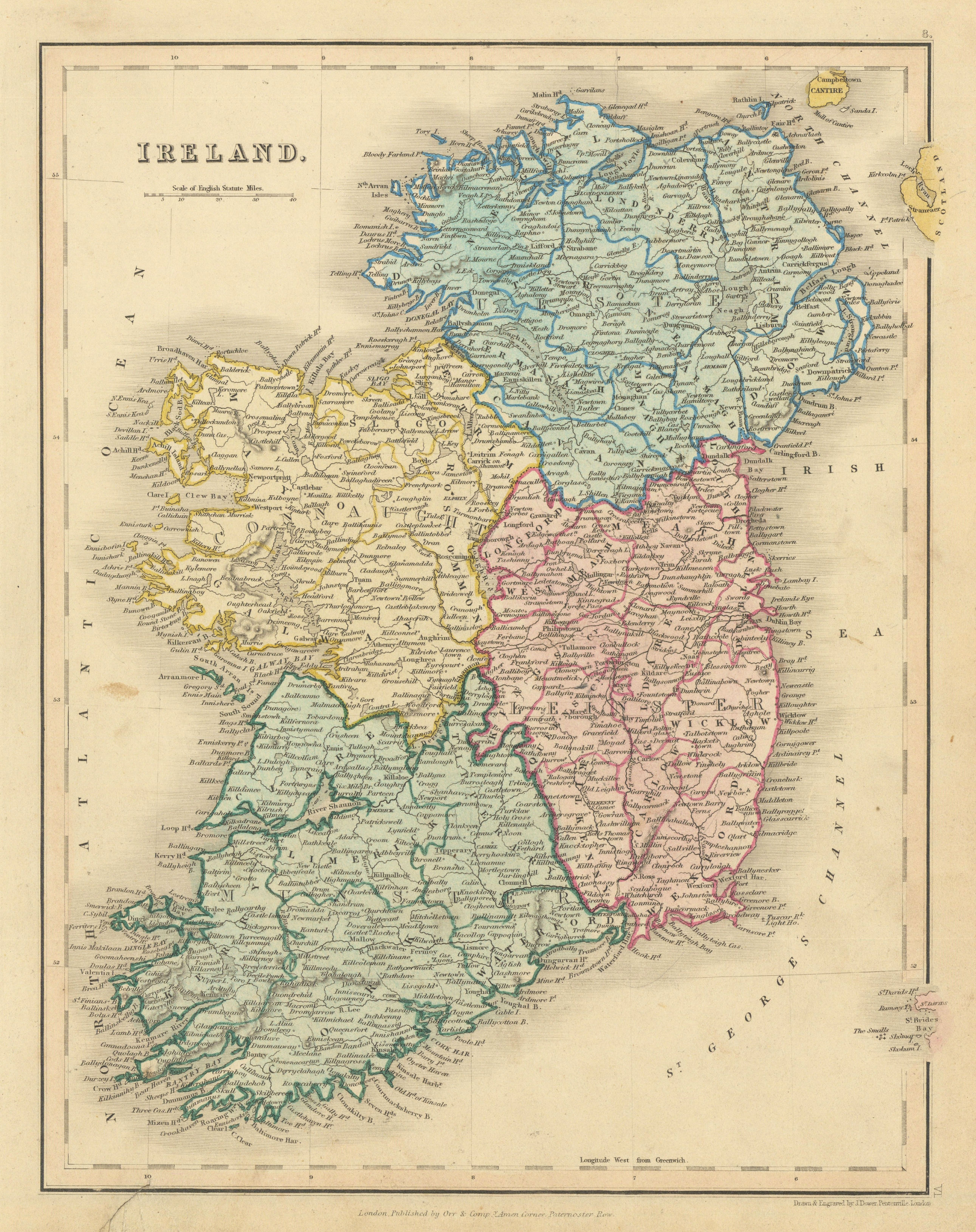 Associate Product Ireland in counties & provinces by John Dower 1845 old antique map plan chart