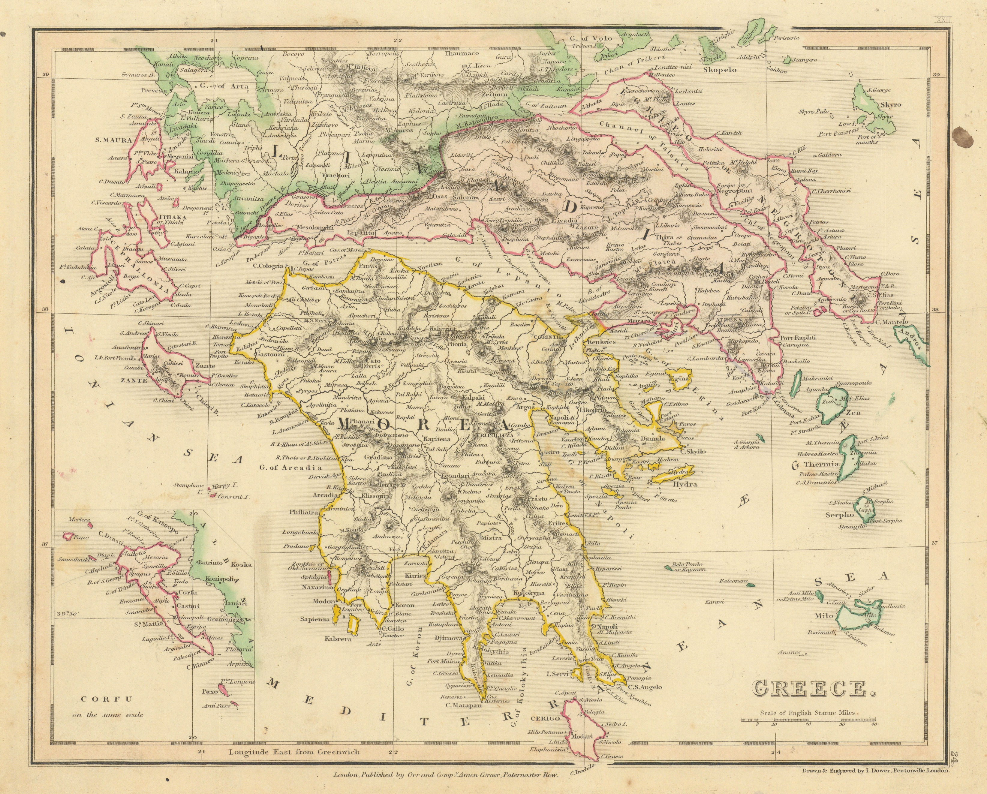 Greece by John Dower. Morea Livadia. Ionian Sporades Cyclades Islands 1845 map
