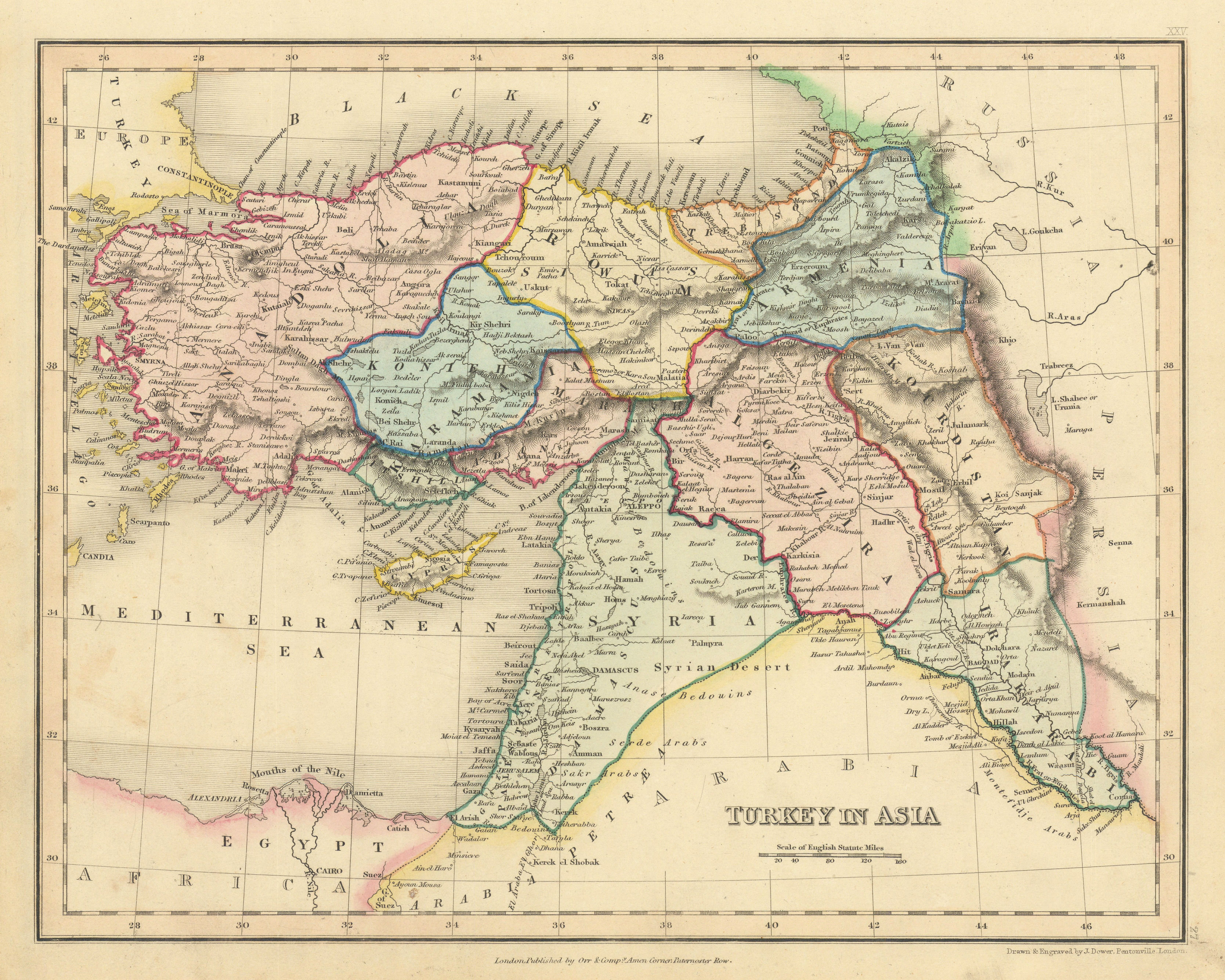Turkey in Asia. Syria Levant Iraq Armenia Anatolia Palestine. DOWER 1845 map