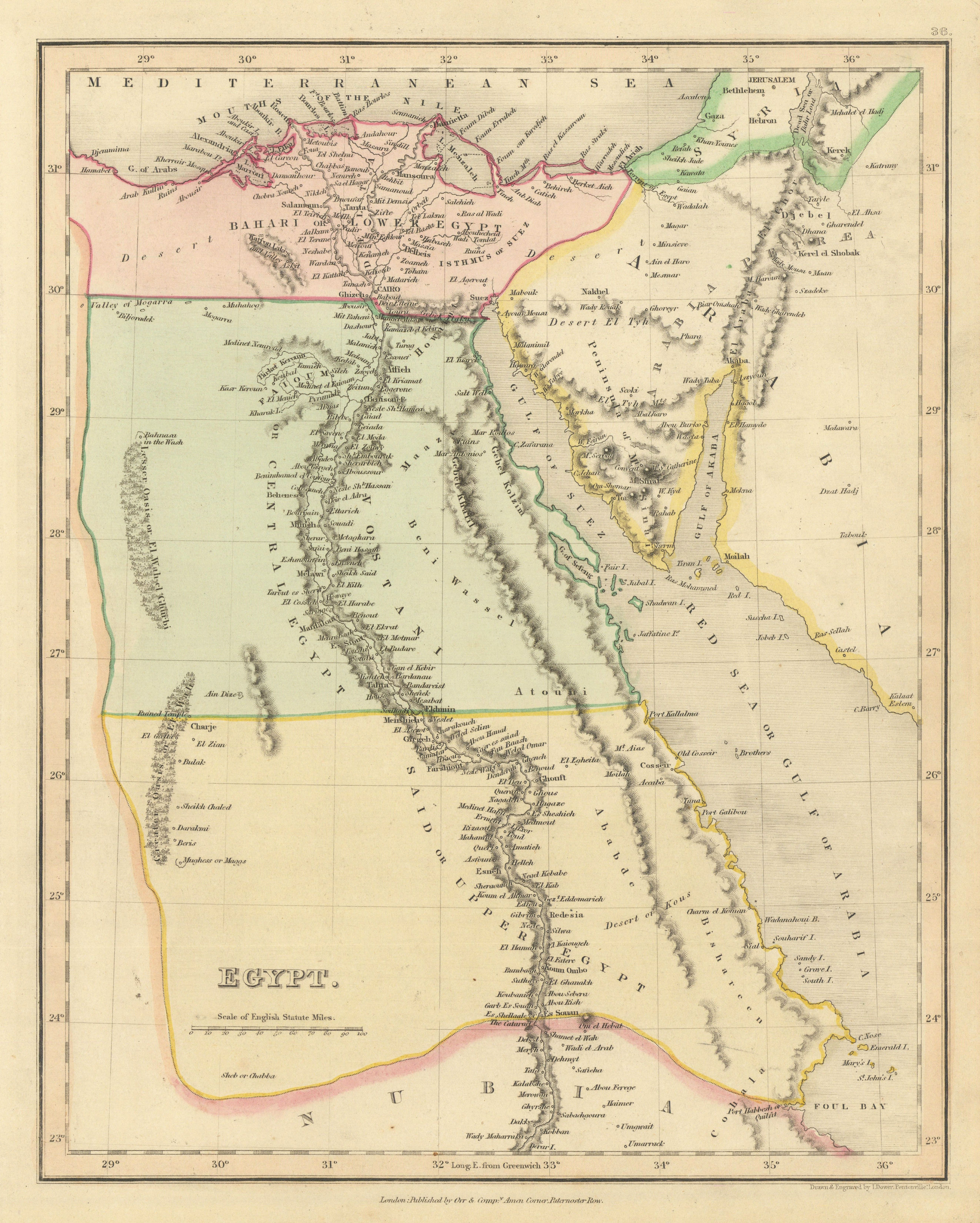 Associate Product Egypt by John Dower. Nile Valley & Red Sea 1845 old antique map plan chart