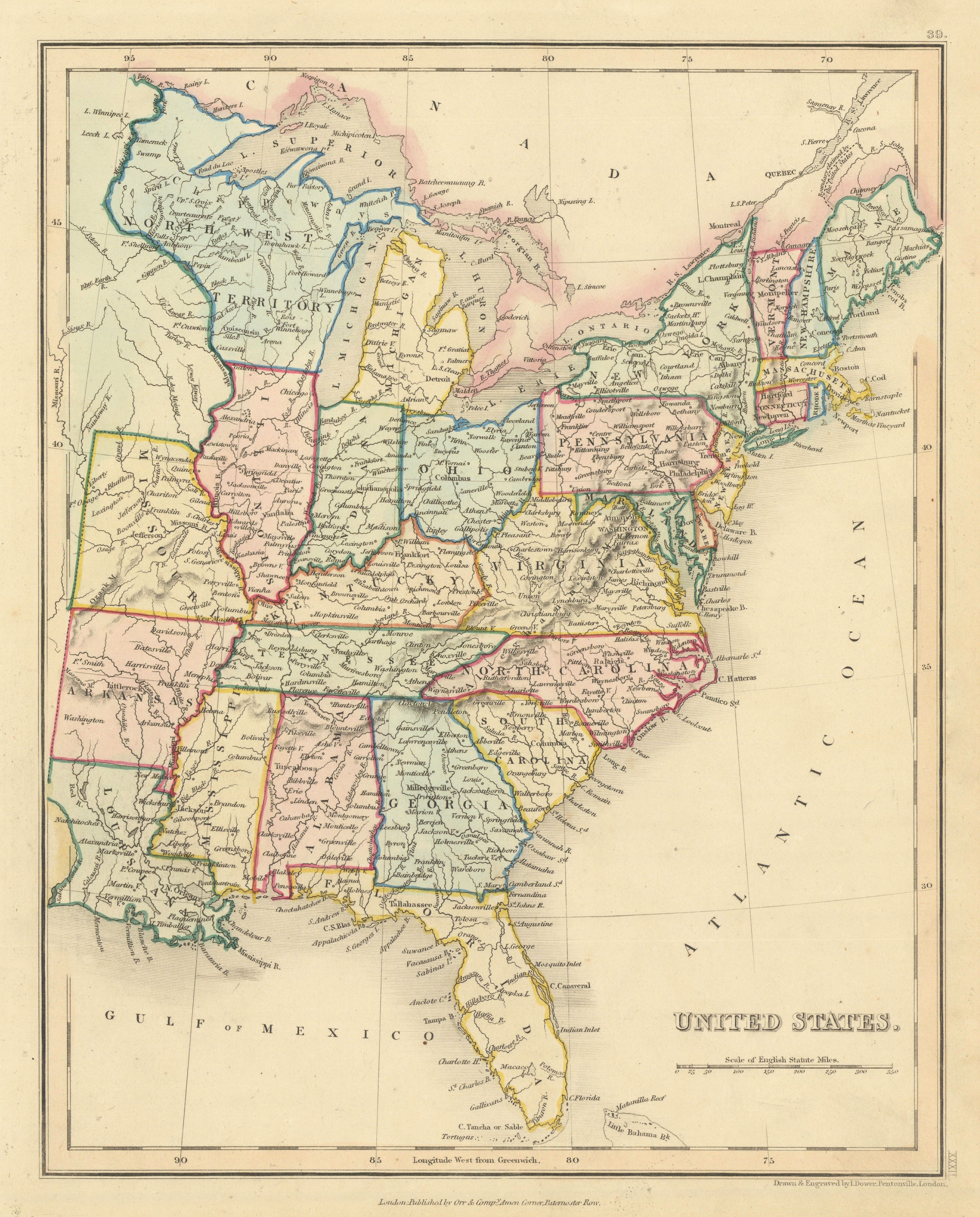 Associate Product United States. Northwest/Wisconsin Territory Florida. w/o Texas. DOWER 1845 map