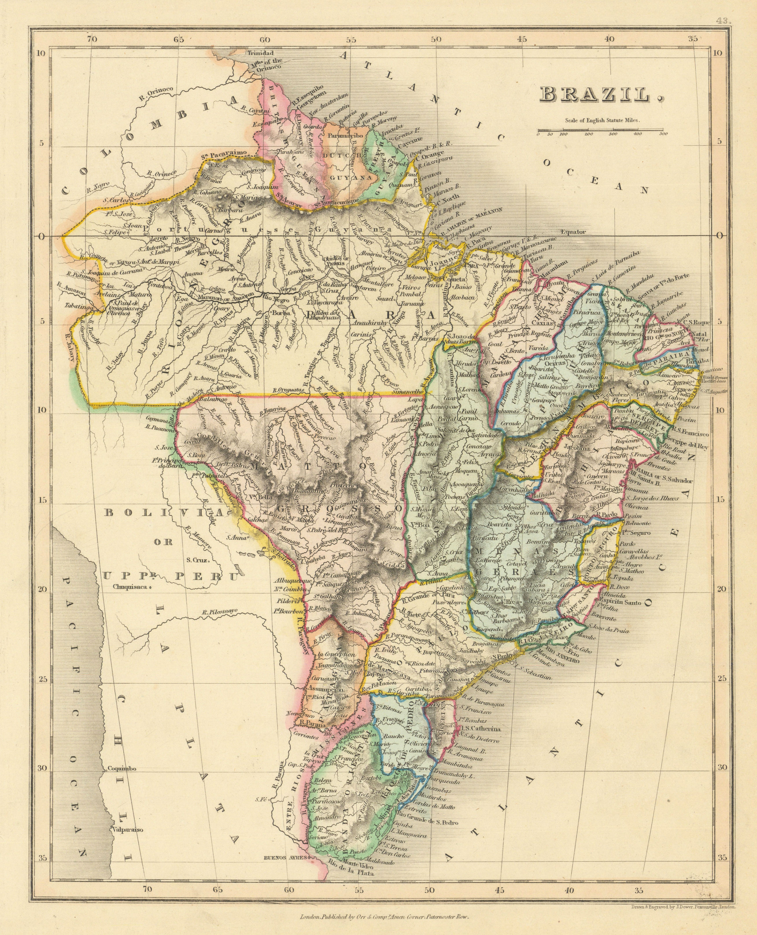 Brazil in states by John Dower. Banda Oriental (Uruguay) & Paraguay 1845 map