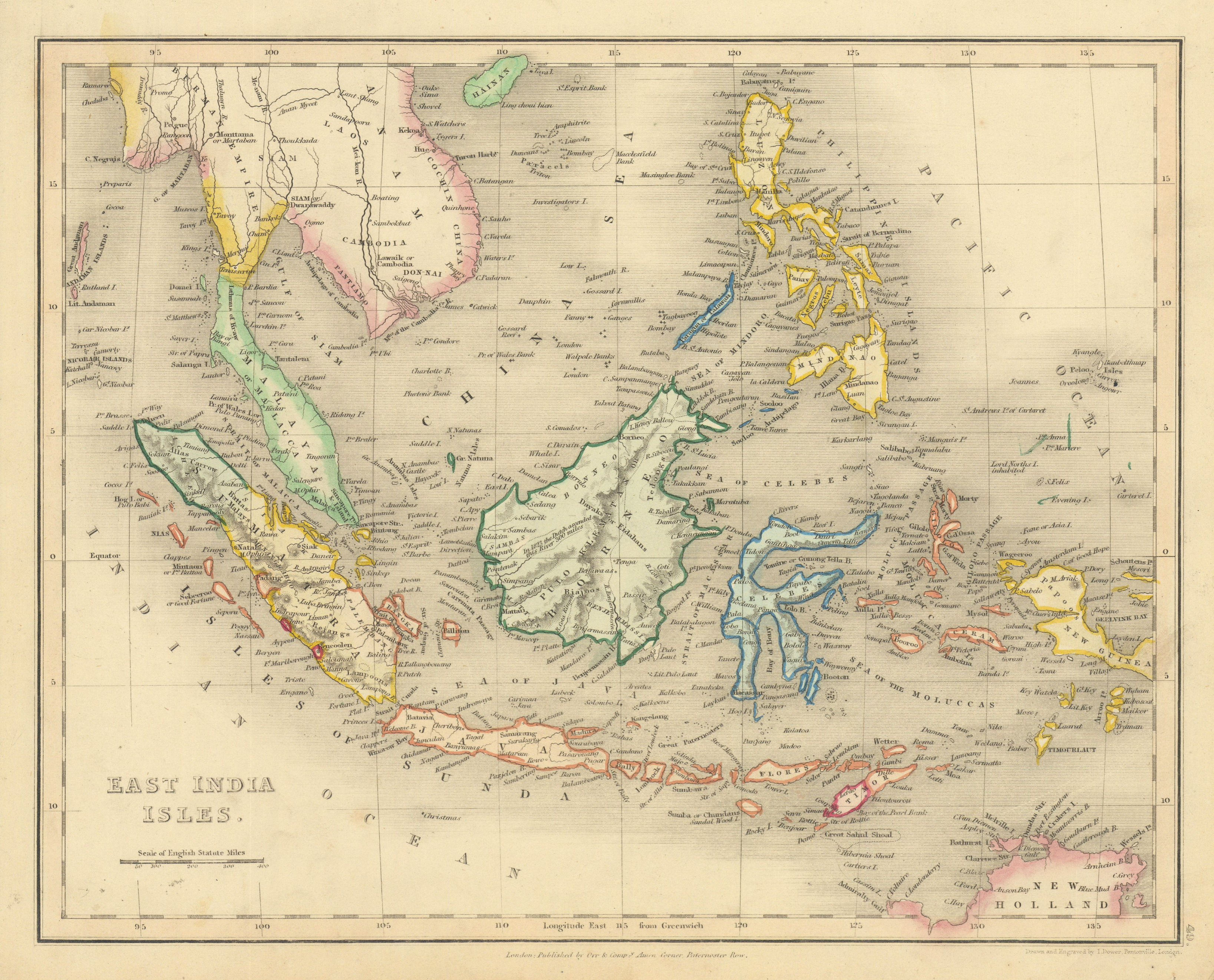 East India Isles by John Dower. Indonesia Philippines Malaya 1845 old map