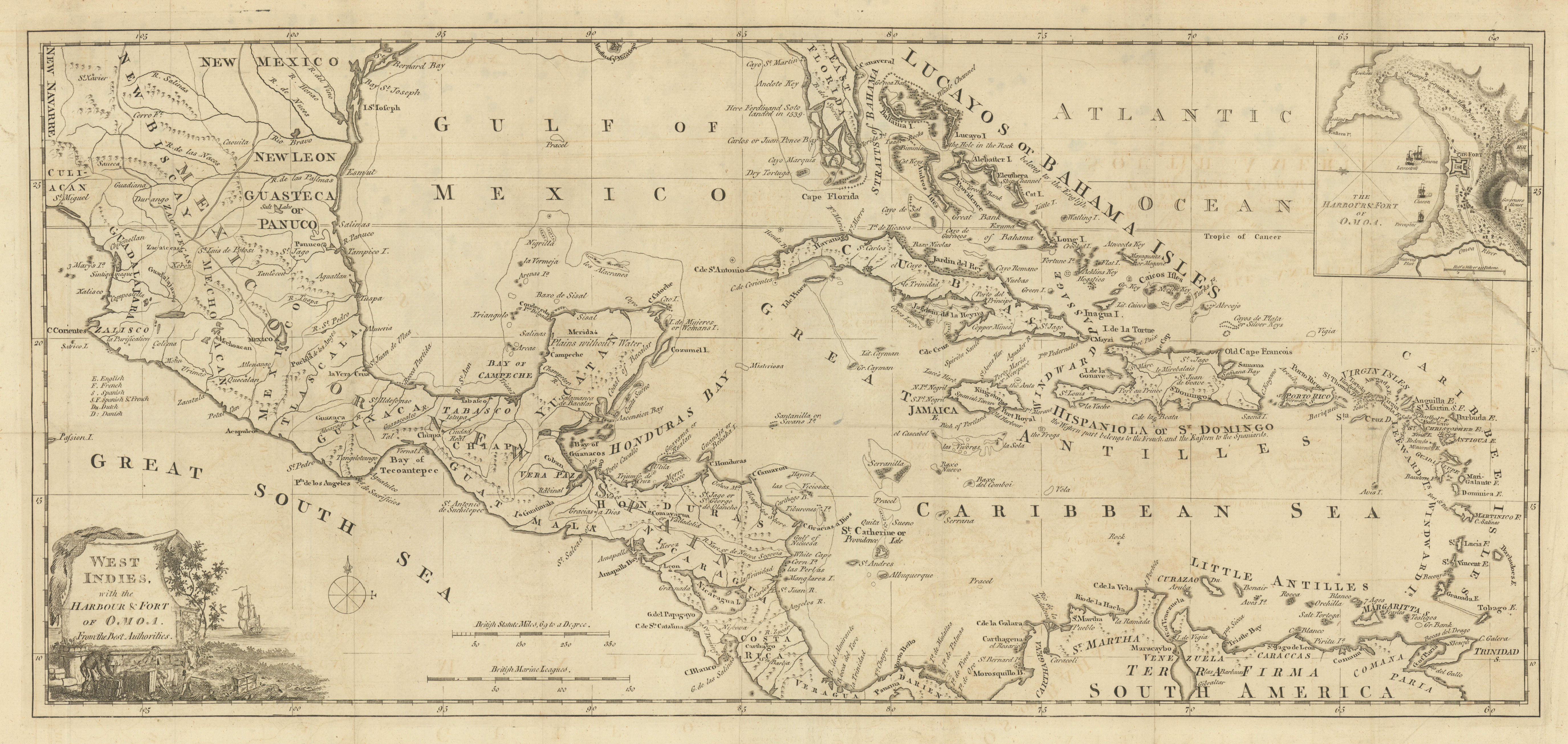 Associate Product West Indies with the Harbour & Fort of Omoa from the best… JOHN LODGE 1780 map