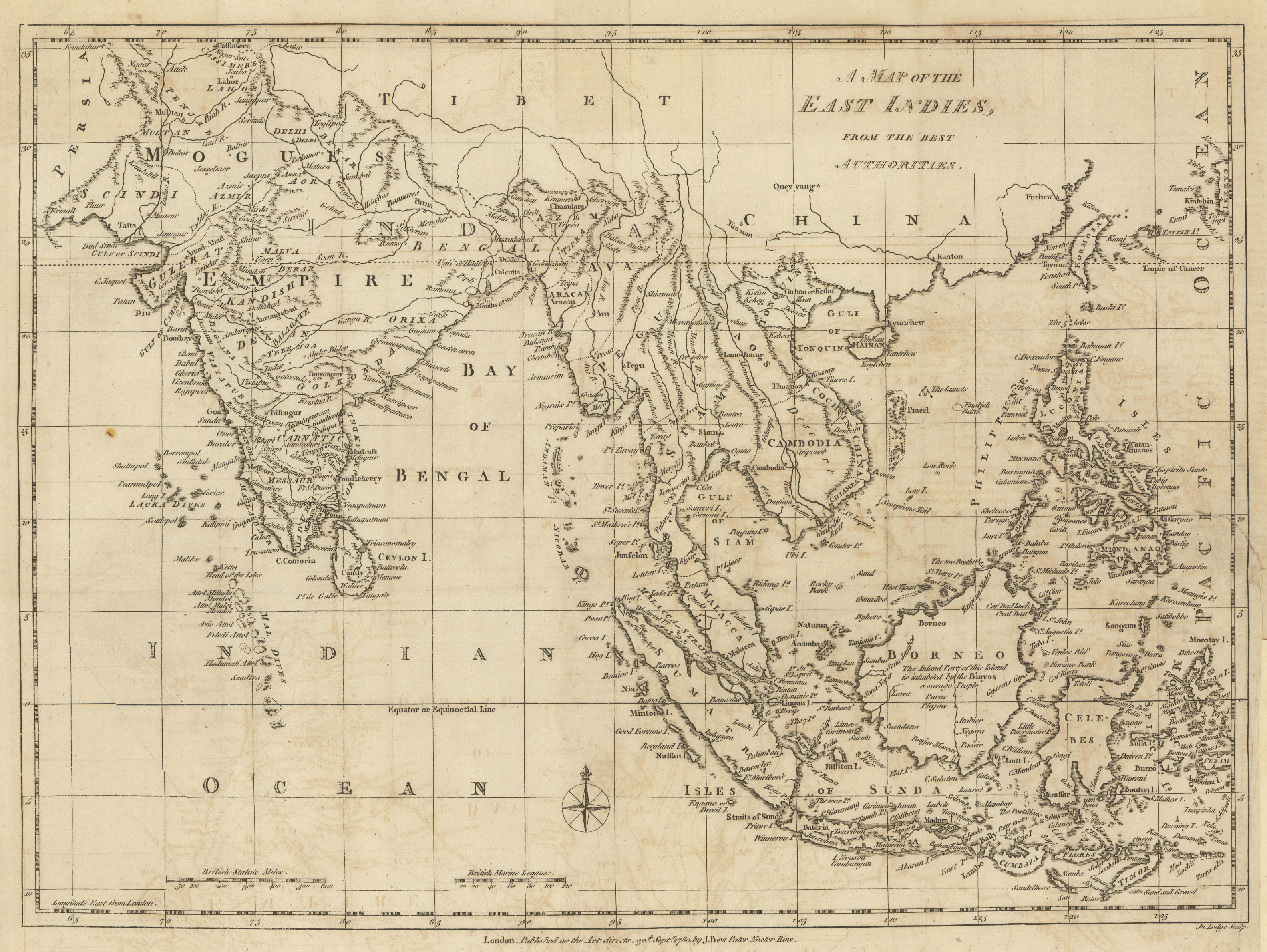 A Map of the East Indies, from the Best Authorities, by John Lodge 1780