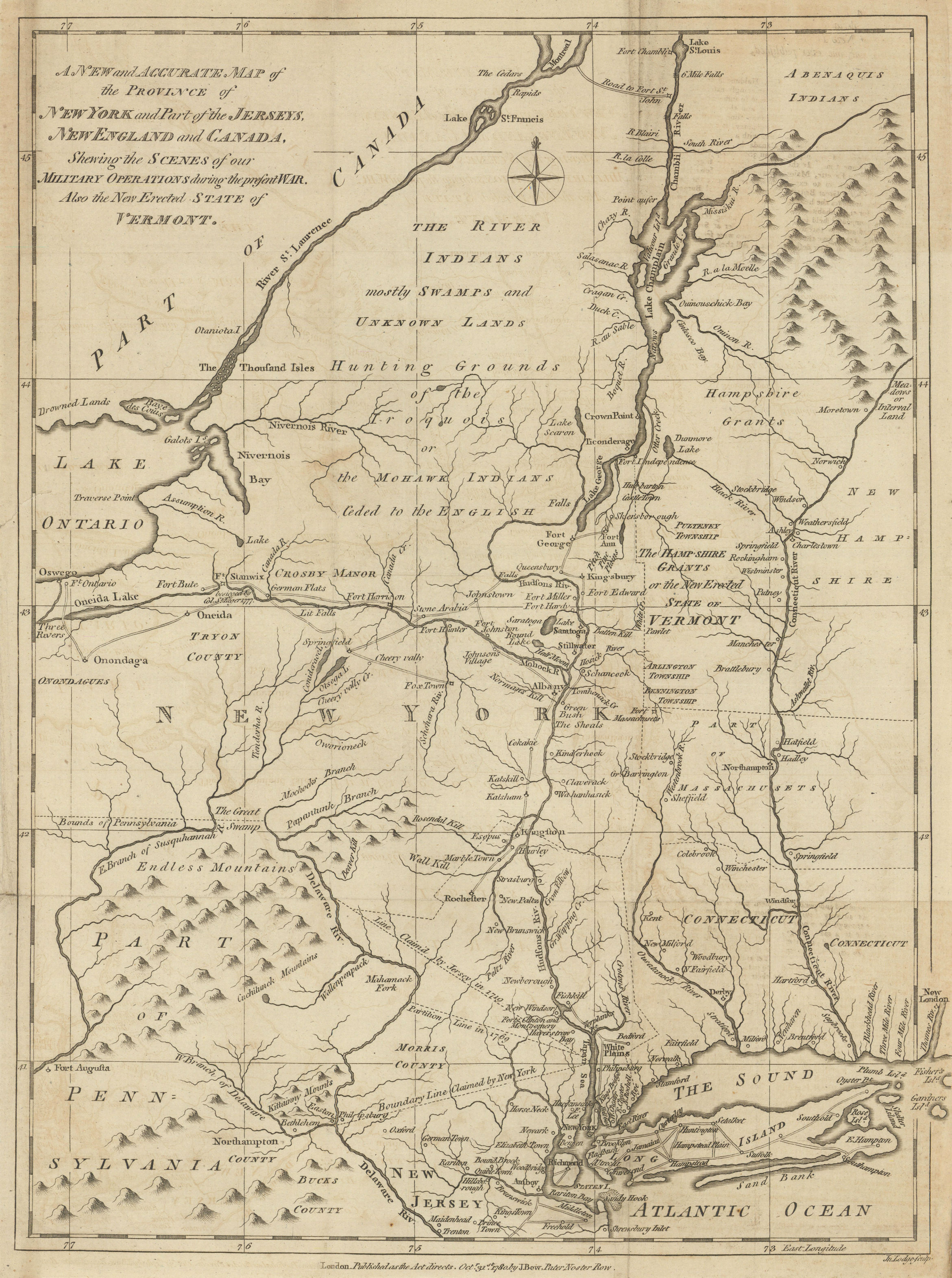 Associate Product The Province of New York & Part of the Jerseys, New England… JOHN LODGE 1780 map