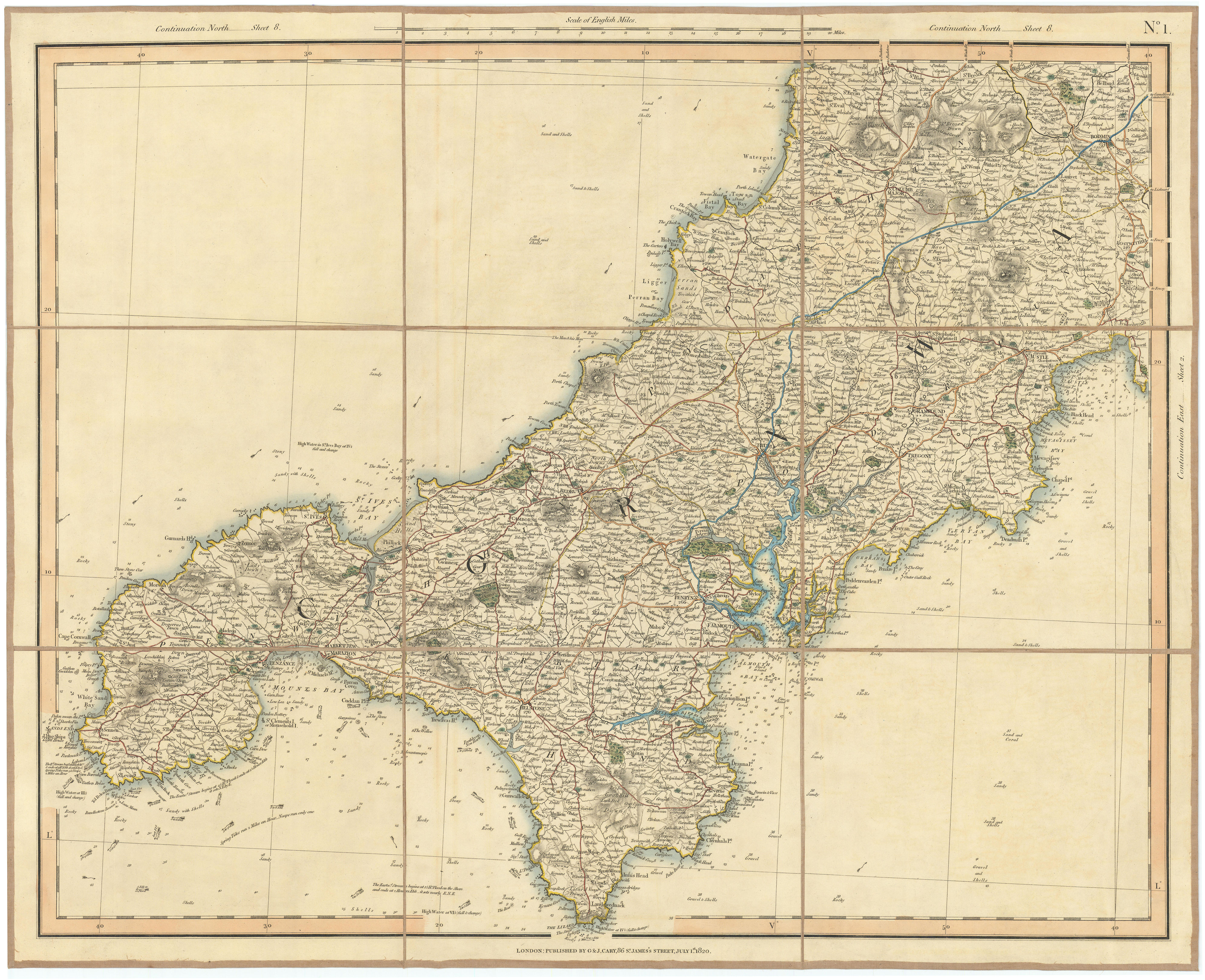 WEST CORNWALL. Land's End Lizard Penwith Roseland St Agnes St Ives CARY 1832 map
