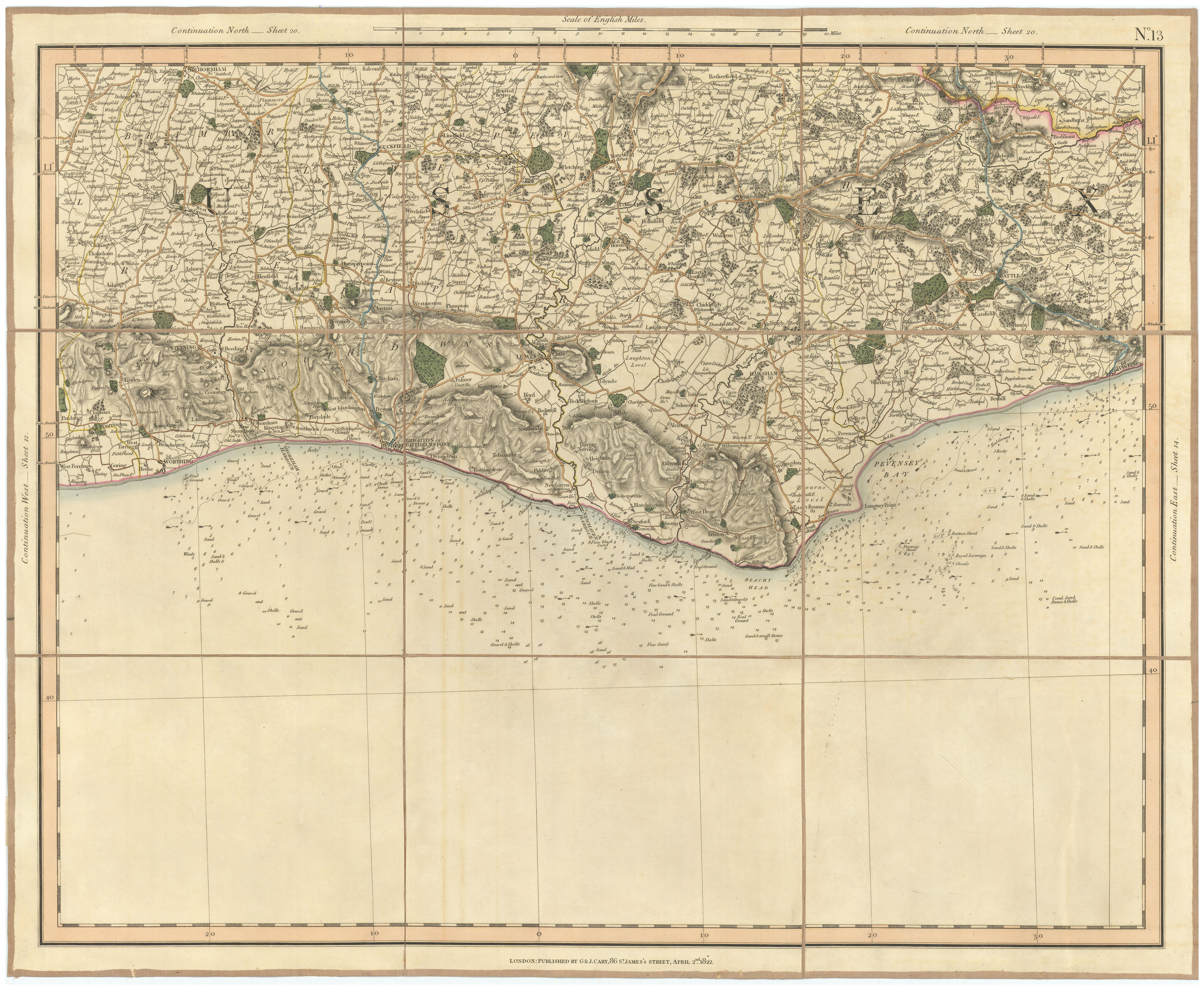 Associate Product SUSSEX COAST, SOUTH DOWNS & SEVEN SISTERS. Brighton Eastbourne. CARY 1832 map