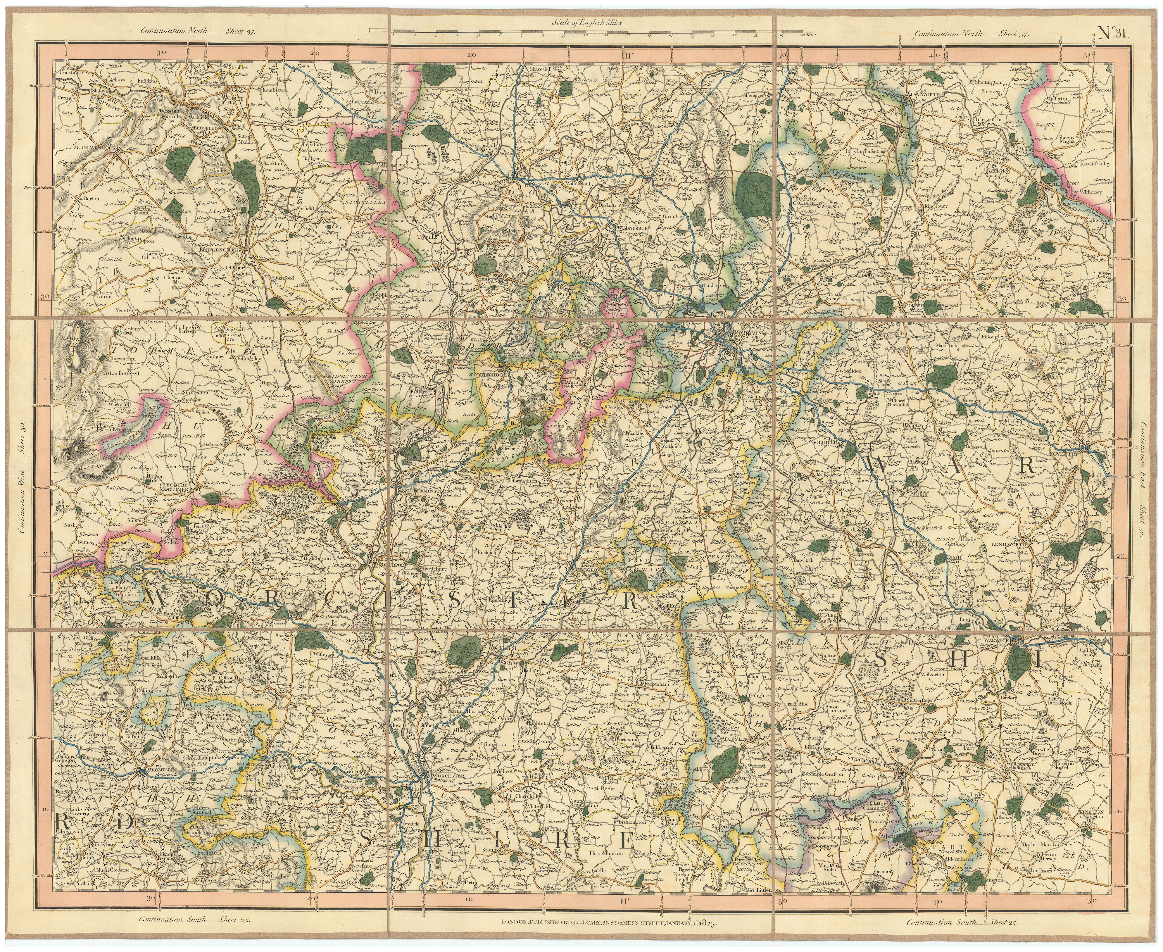 WEST MIDLANDS Birmingham Worcestershire Shrops Staffs Warwickshire CARY 1832 map
