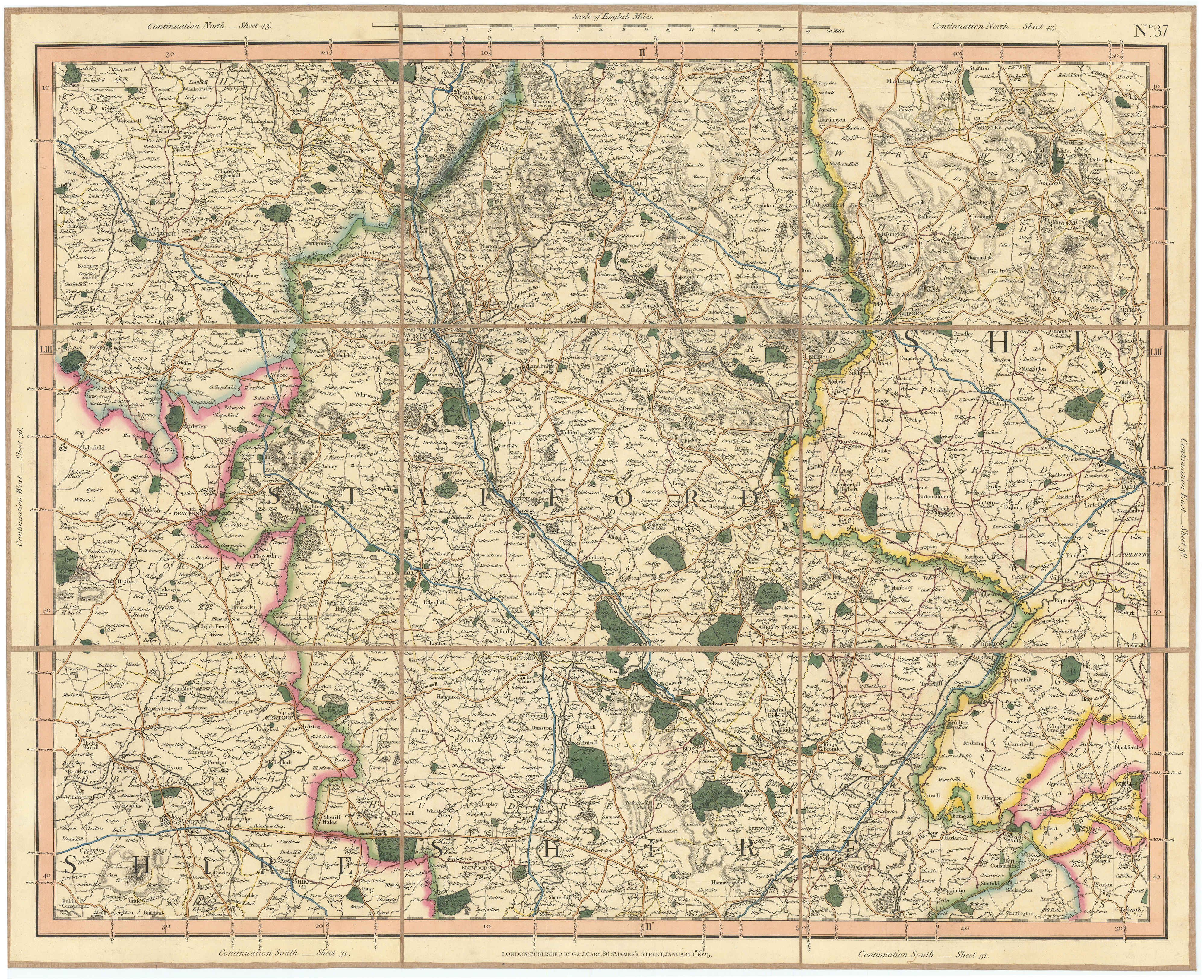 Associate Product STAFFORDSHIRE, NE Shropshire, SE Cheshire, SW Derbyshire. CARY 1832 old map