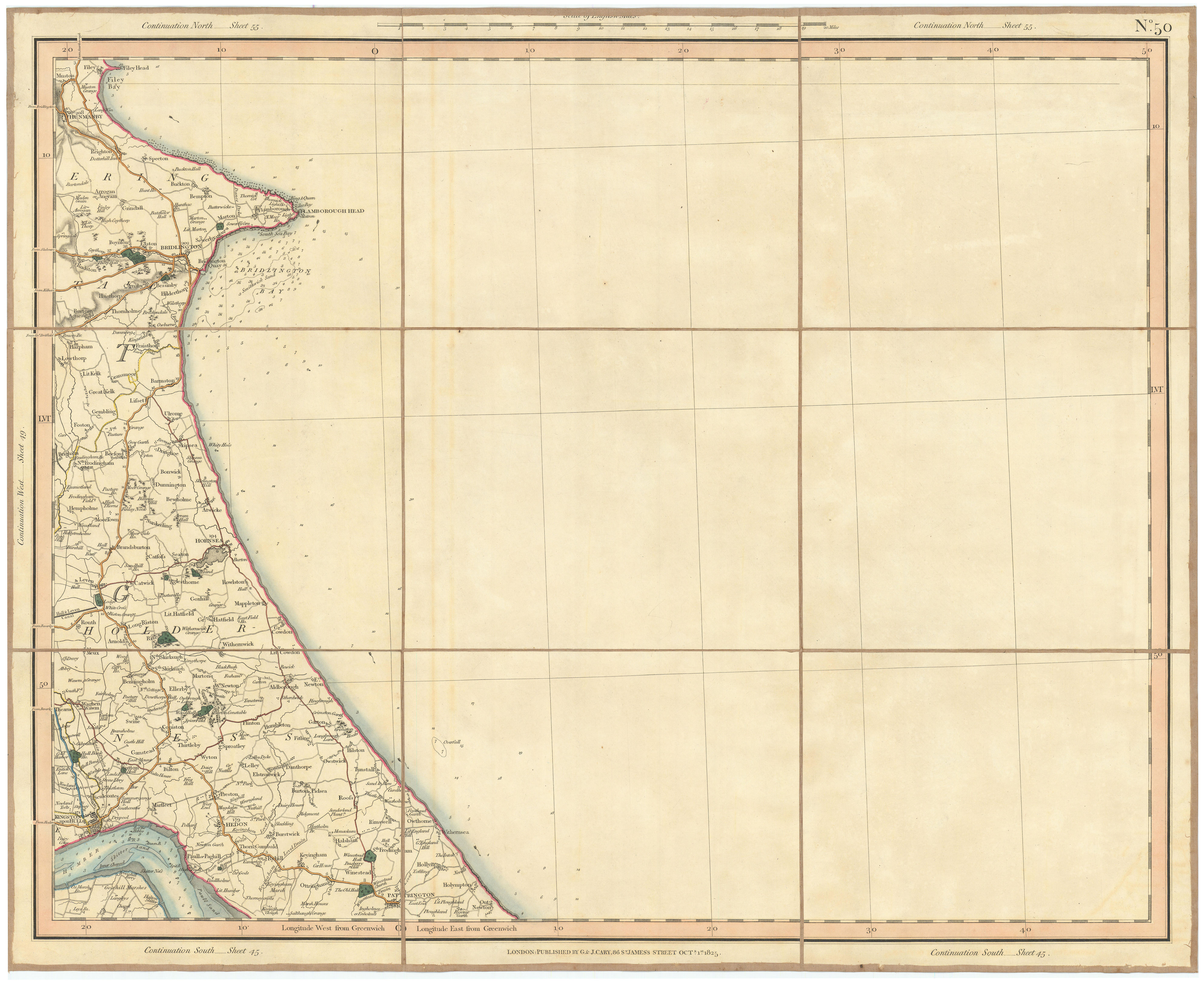 HOLDERNESS COAST & BRIDLINGTON BAY. Flamborough Head. Yorkshire. CARY 1832 map