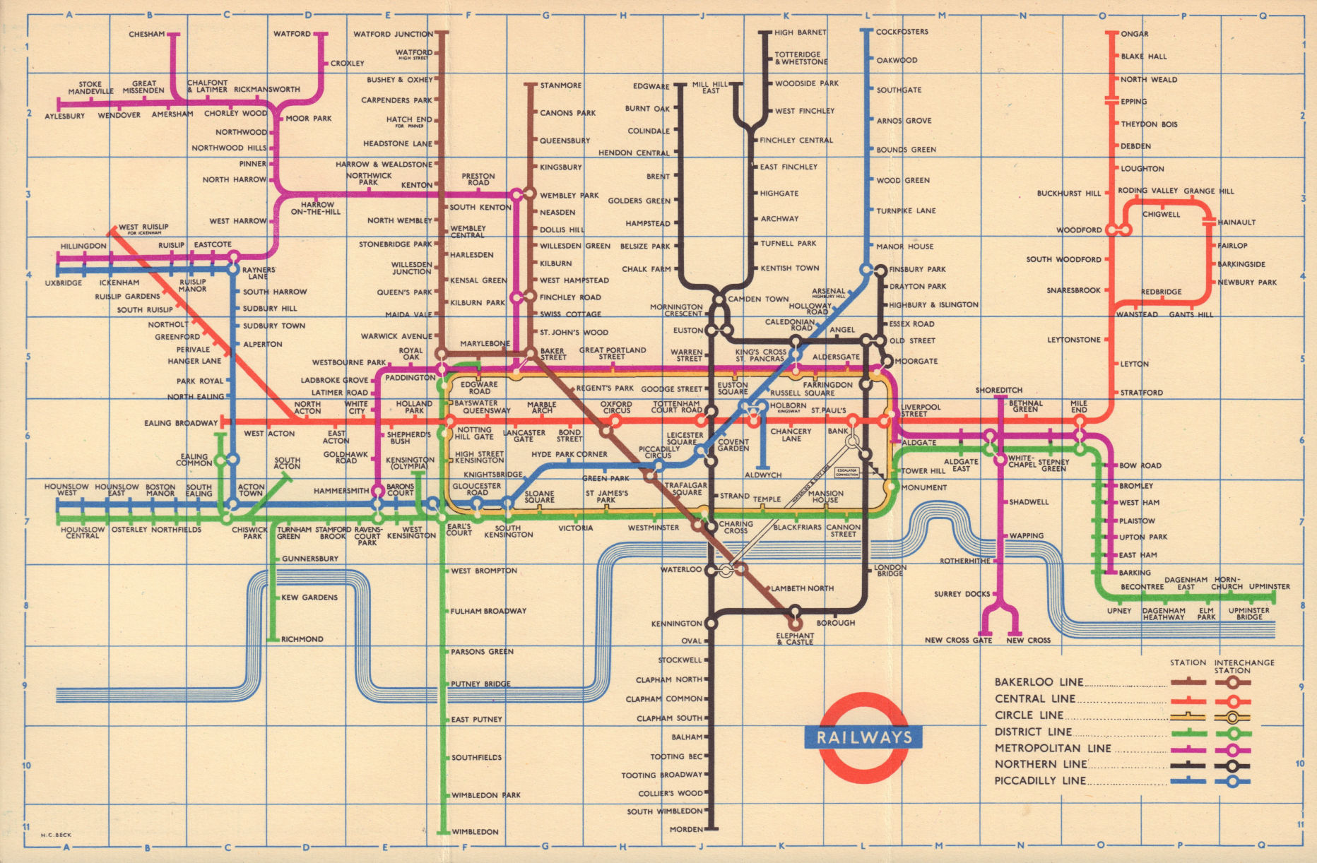 LONDON UNDERGROUND tube map plan. Aylesbury. South Acton. HARRY BECK. March 1955