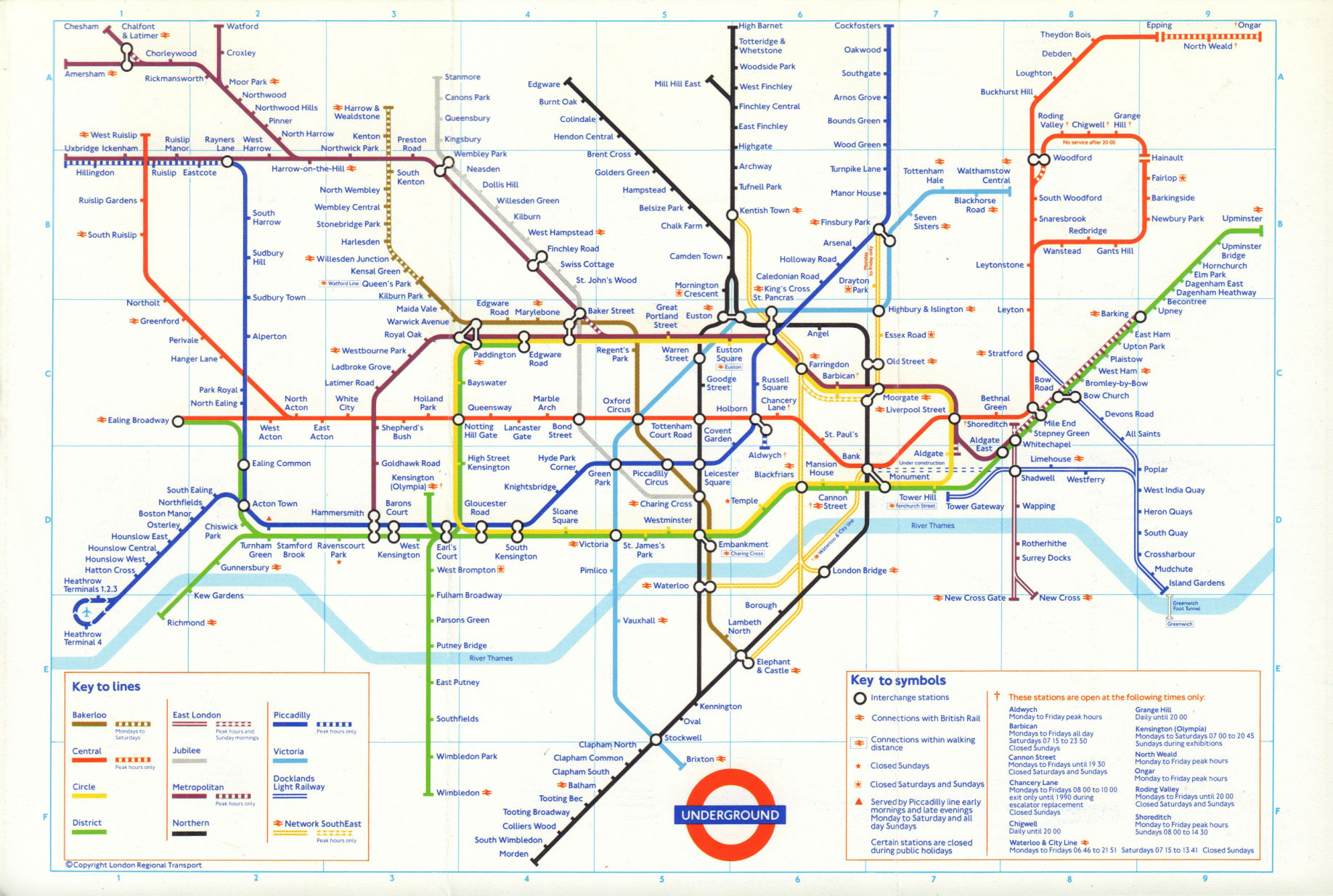 LONDON UNDERGROUND tube journey planner map. DLR u/c Bank-Shadwell. October 1988