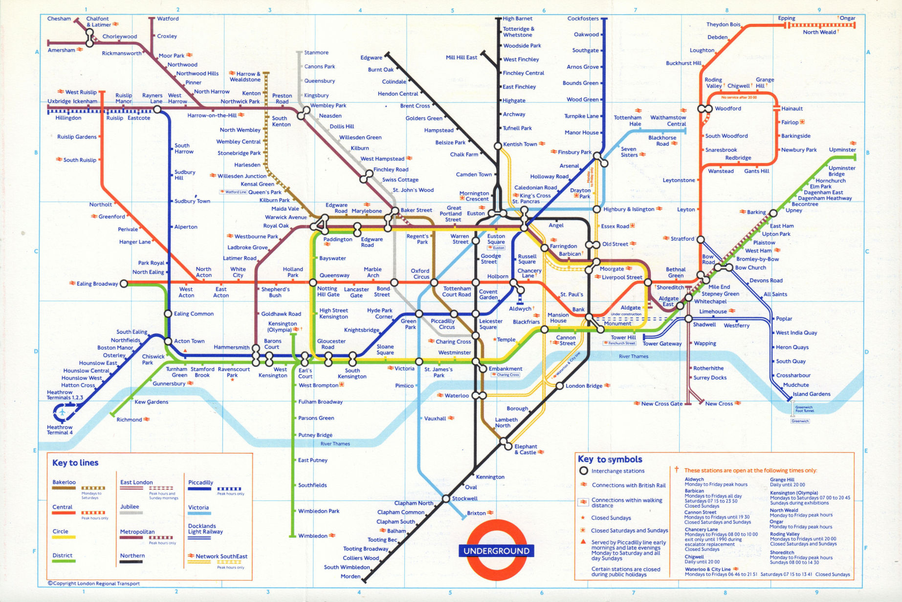 LONDON UNDERGROUND tube journey planner map. DLR u/c Bank-Shadwell. June 1989