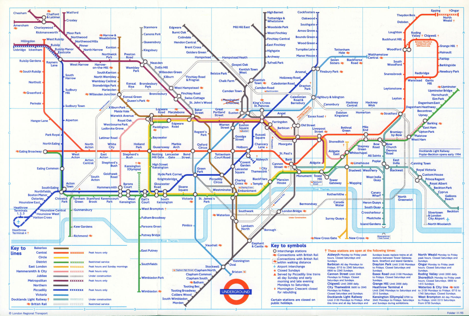 Associate Product LONDON UNDERGROUND tube journey planner map. Beckton open. Jubilee u/c. Dec 1993